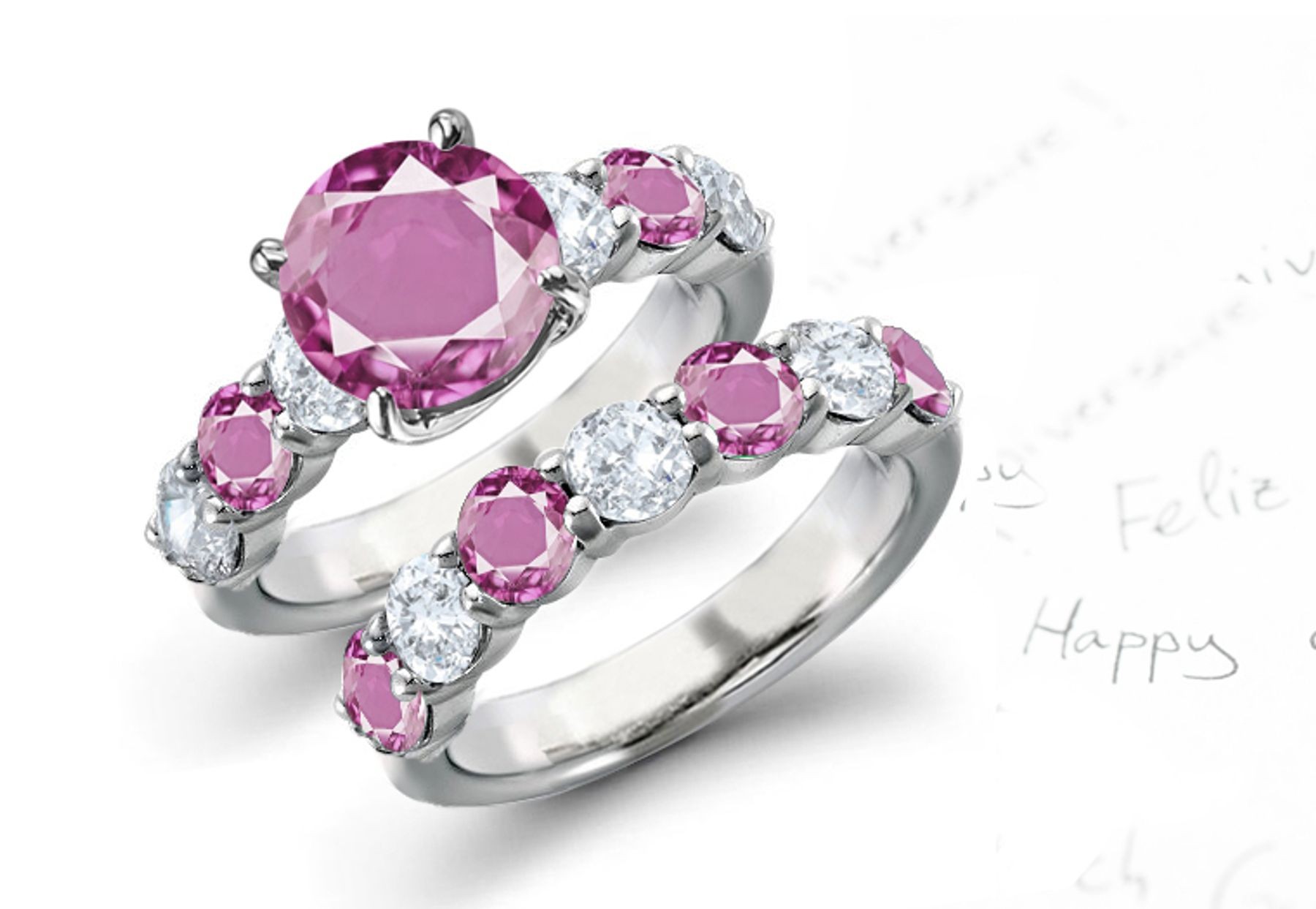 5 Stone Pink Sapphire Diamond Ring Collection for Engeament & Wedding