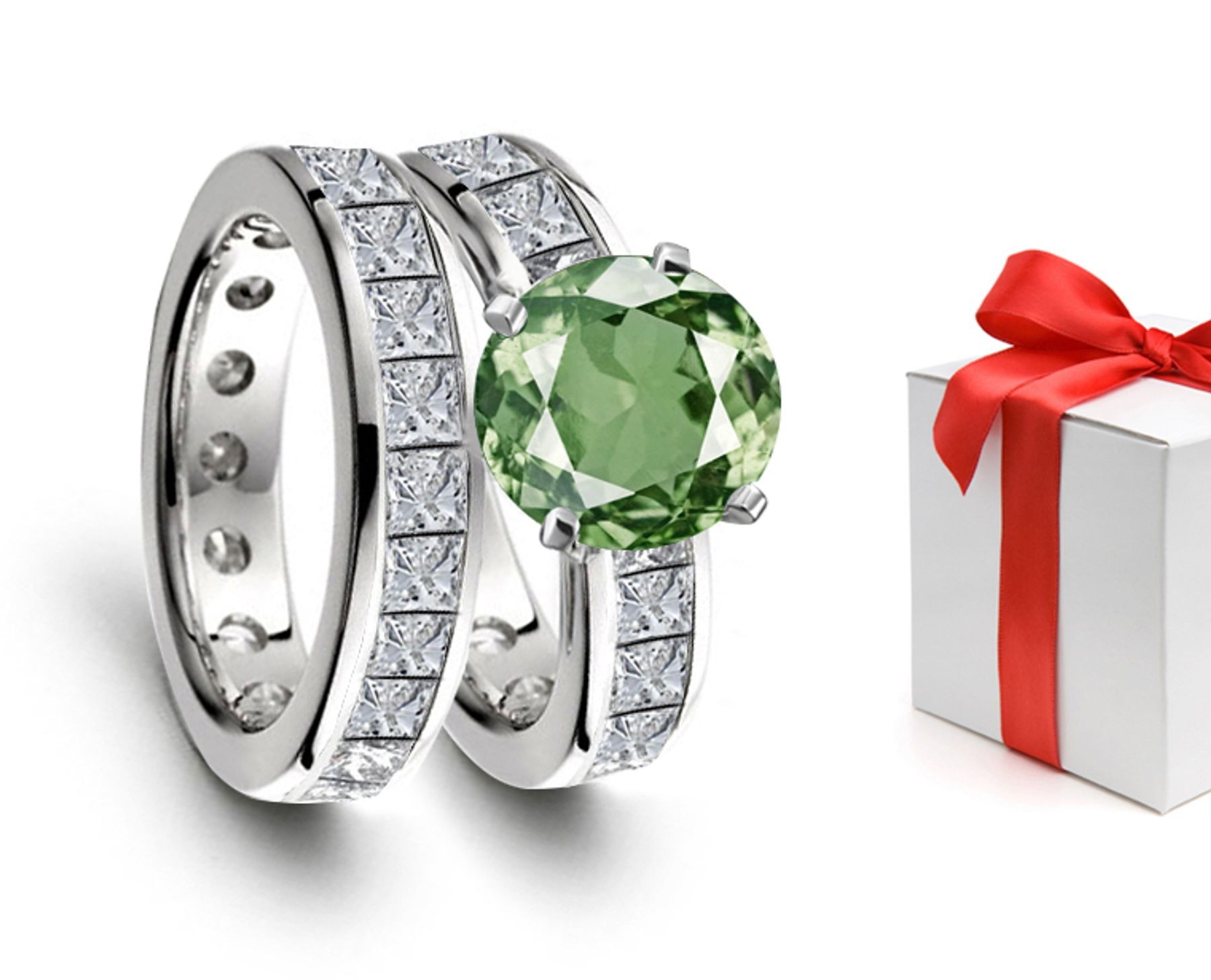 2013 Catalog No. 5 - Product Details: Love Stories: Green Sapphire & Diamond Engagement Wedding Rings