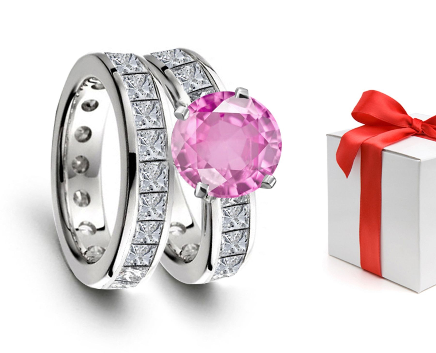 Pure & Bright: Pink Sapphire Diamond Engagement & Wedding Rings