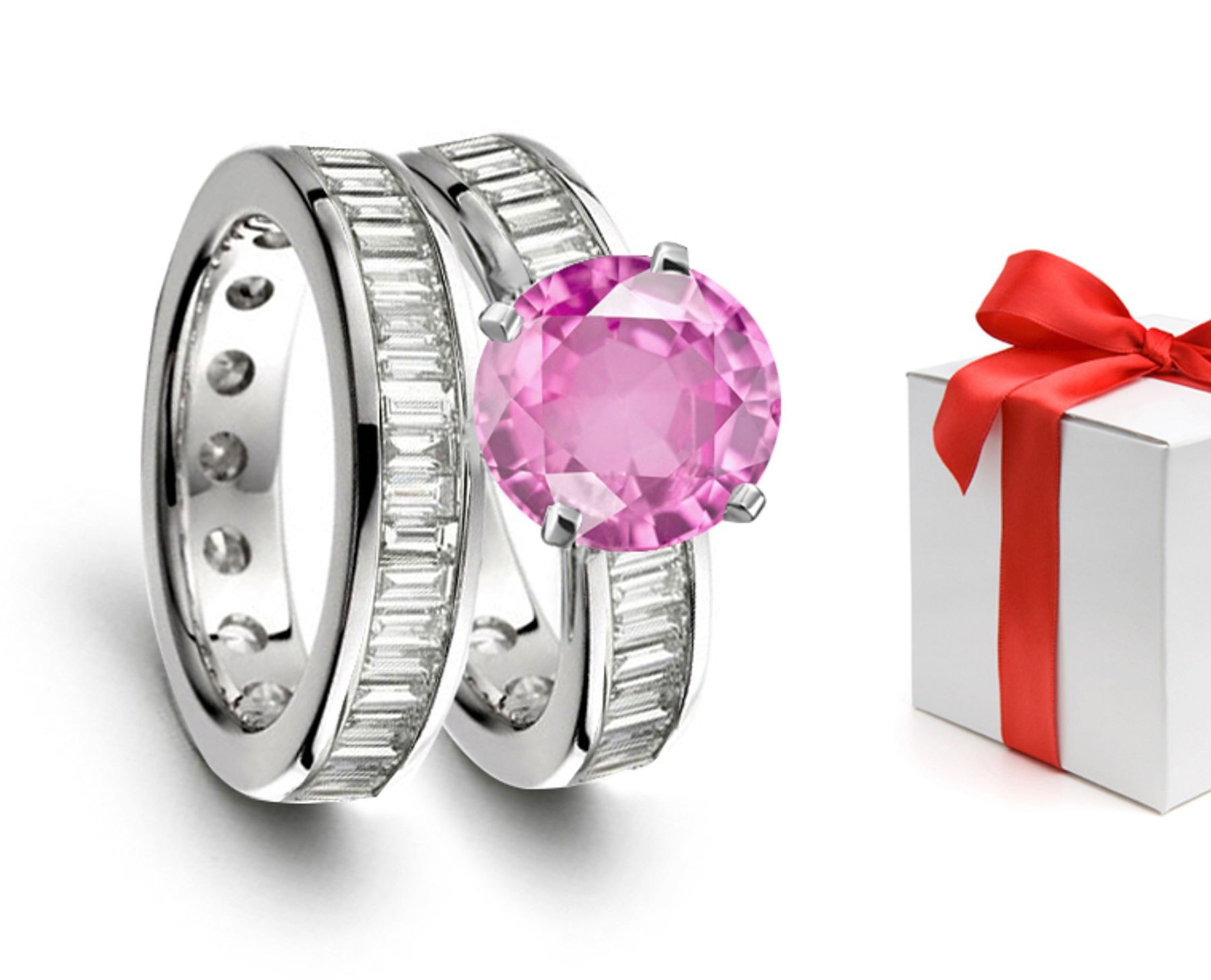 Love & Romance: Lively Sparkling Pink Sapphire Diamond Engagement & Wedding Rings