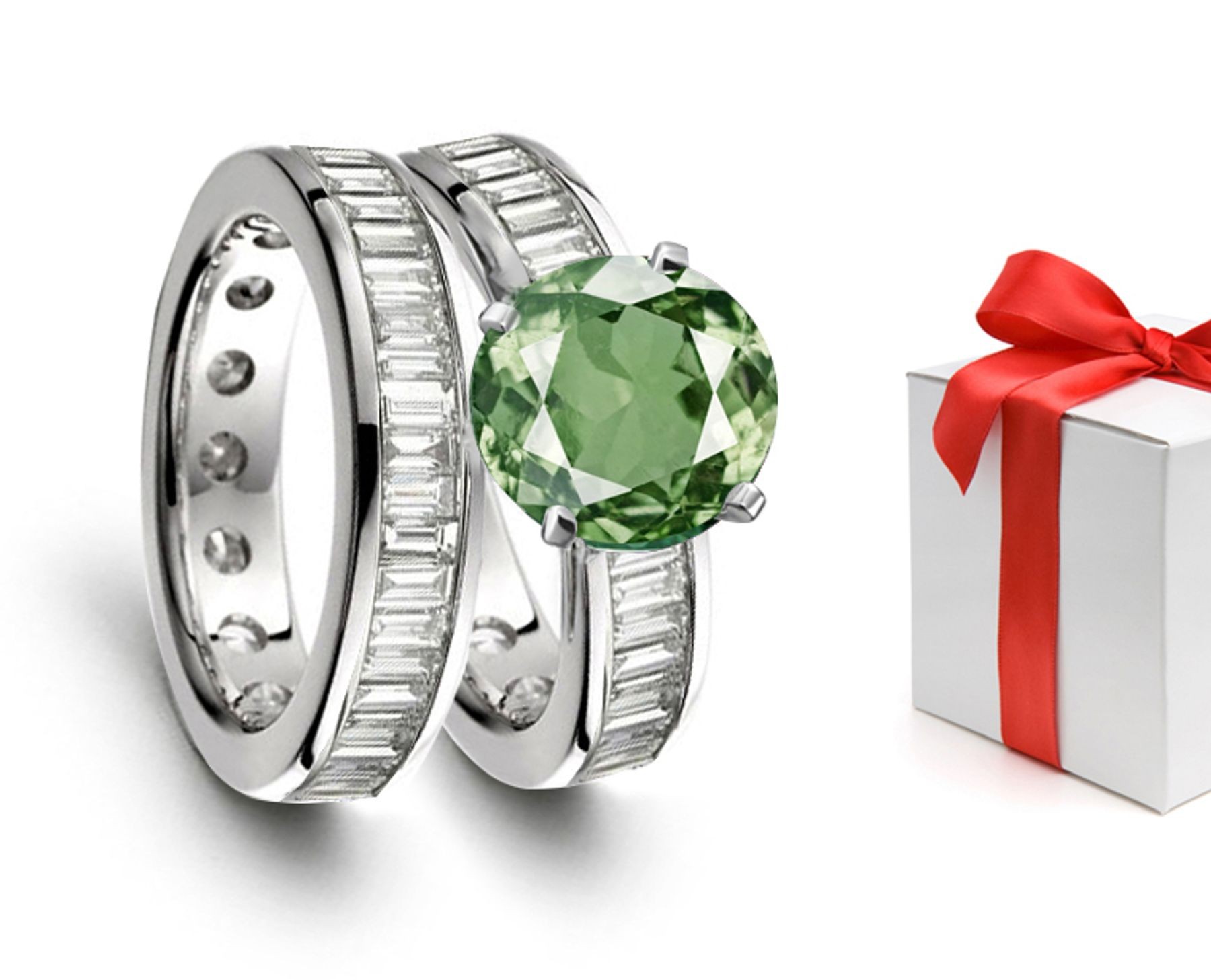 2013 Catalog No. 5 - Product Details: Tenderness: Intense Green Sapphire Diamond Engagement & Wedding Rings