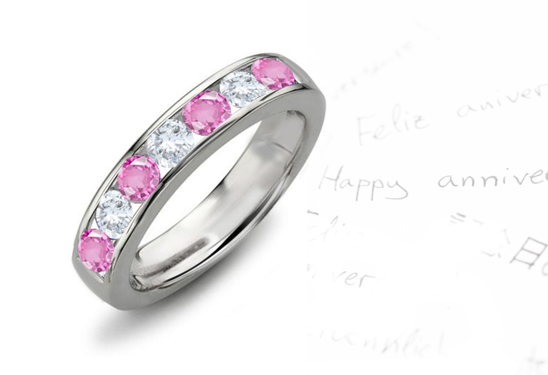 Women's Pink Sapphire & Diamond Seven Stone Ring