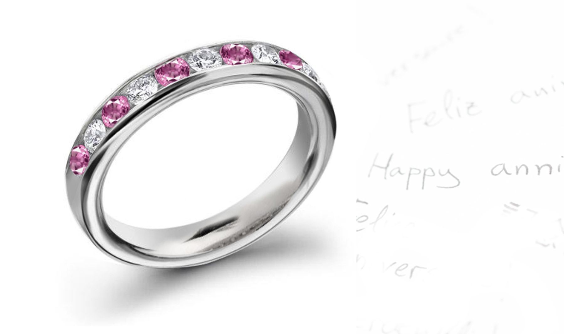 Women's Pink Sapphire & Diamond Ten Stone Ring