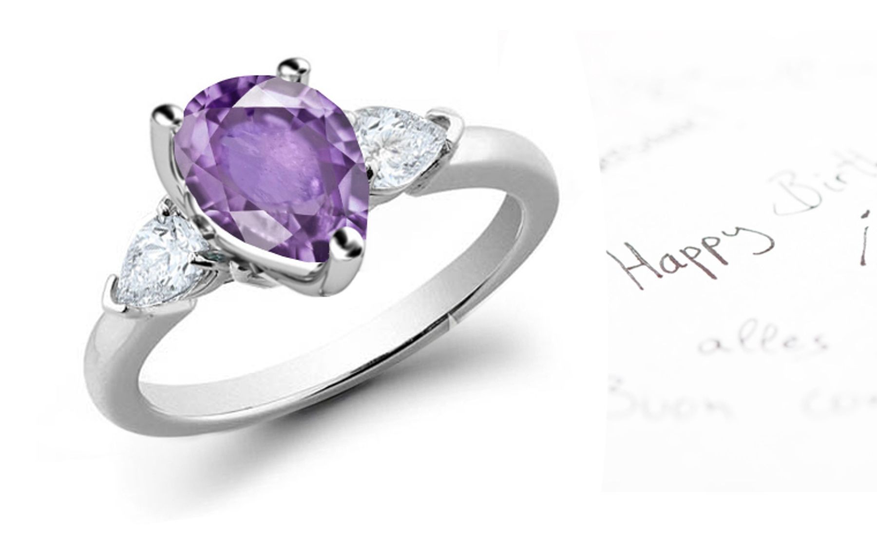 Fine Deep Purple Pears Sapphire & Diamond Pears Designer Ring