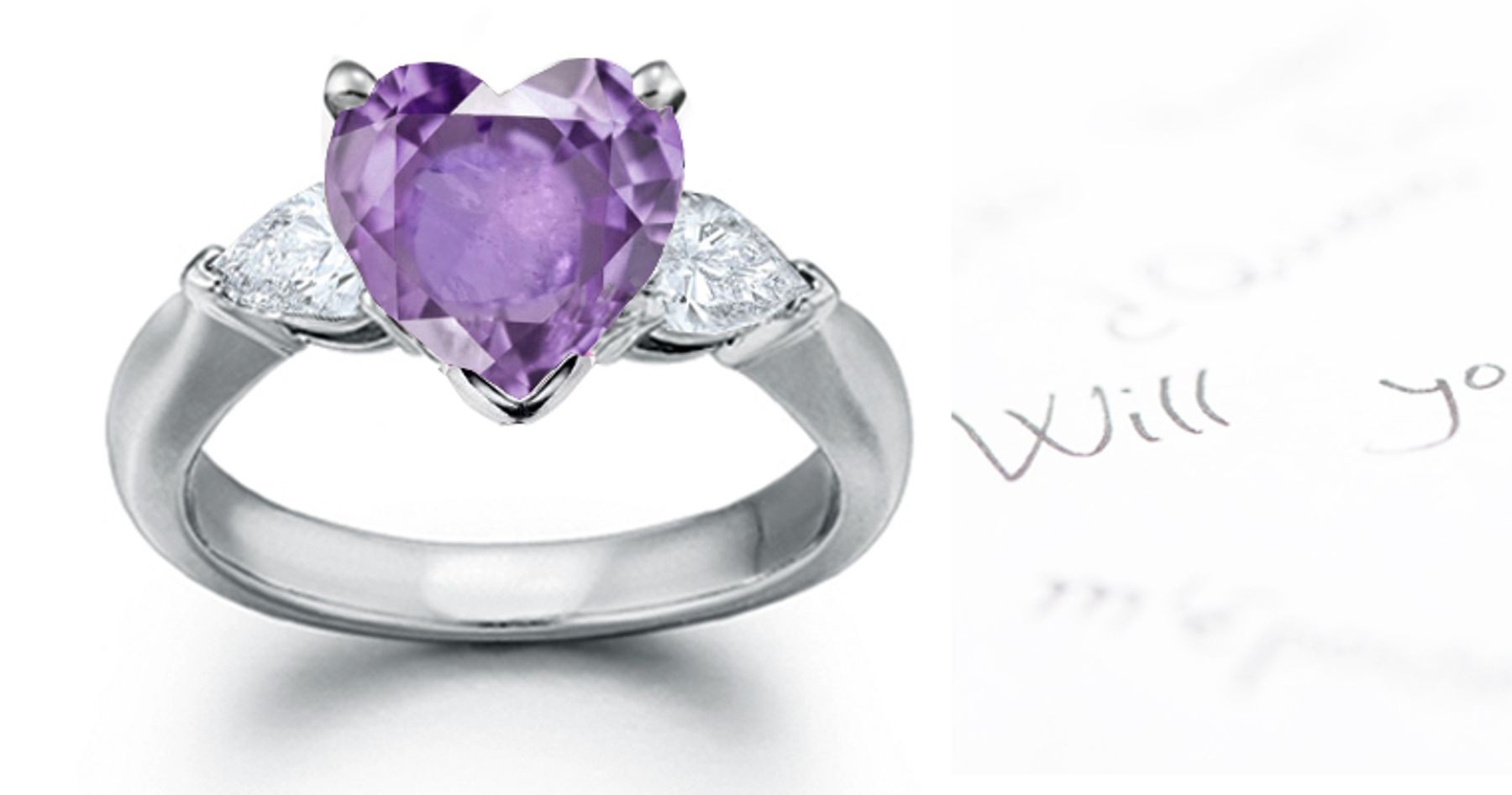 Fine Deep Purple Heart Sapphire & Diamond Pears Designer Rings