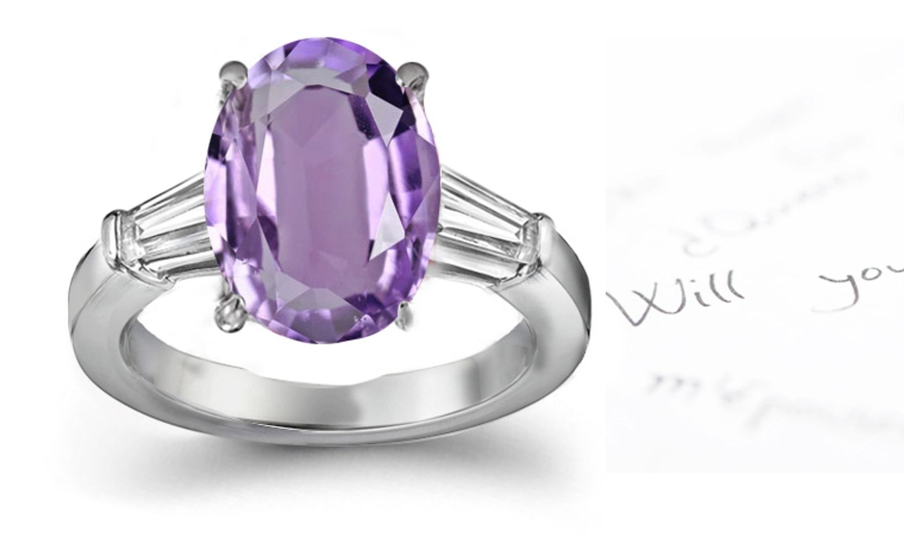 Fine Deep Purple Sapphire Oval & Diamond Designer Rings