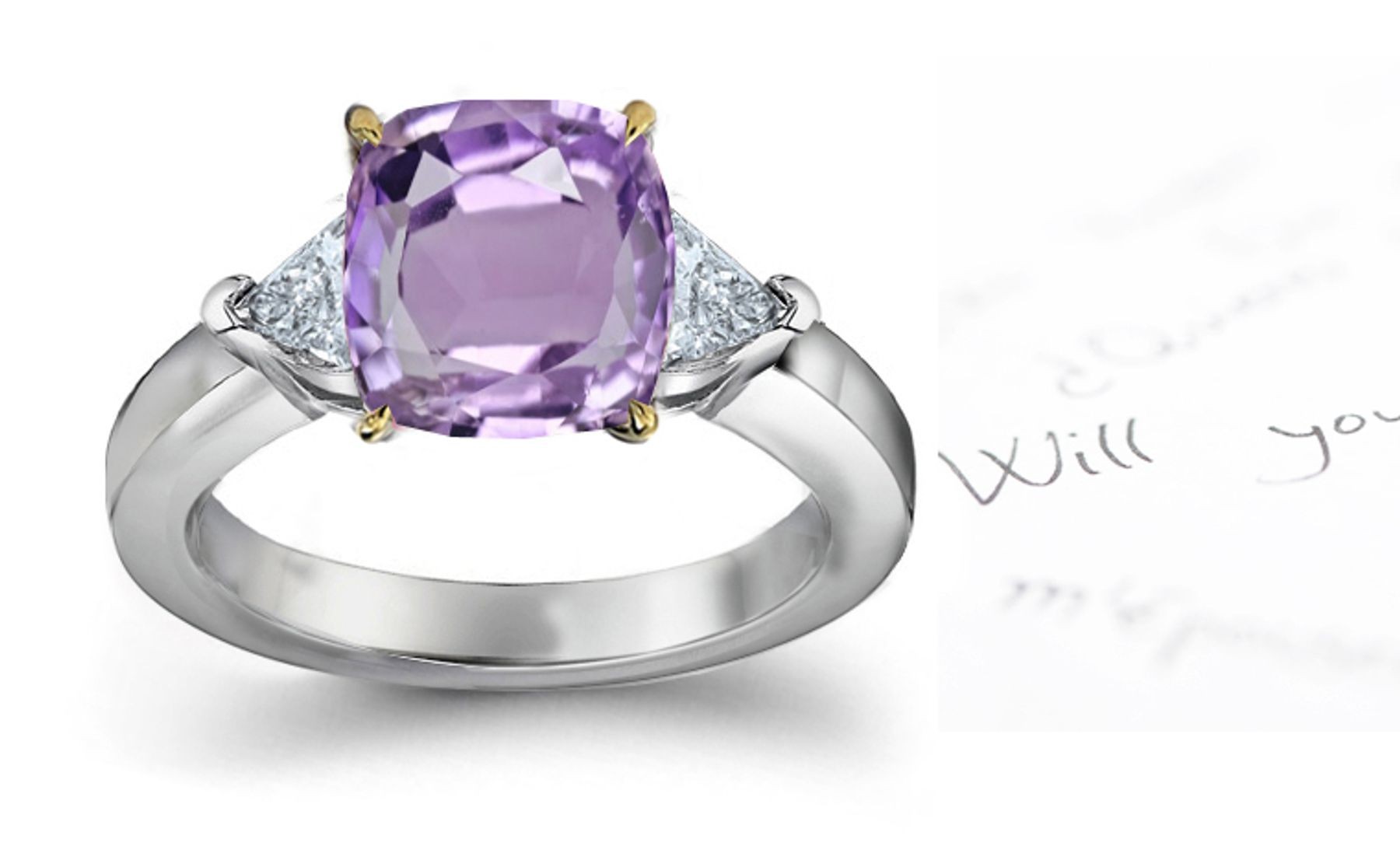 Purple Sapphire Cushion & Diamond Designer Rings
