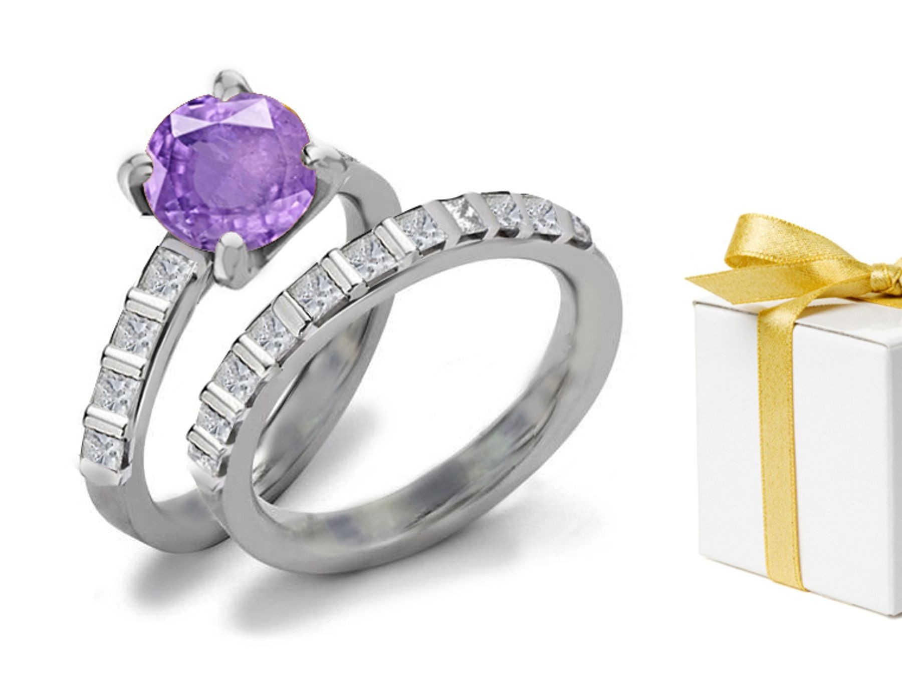 Gemstone Purple Sapphire Diamond Engagement & Wedding Rings