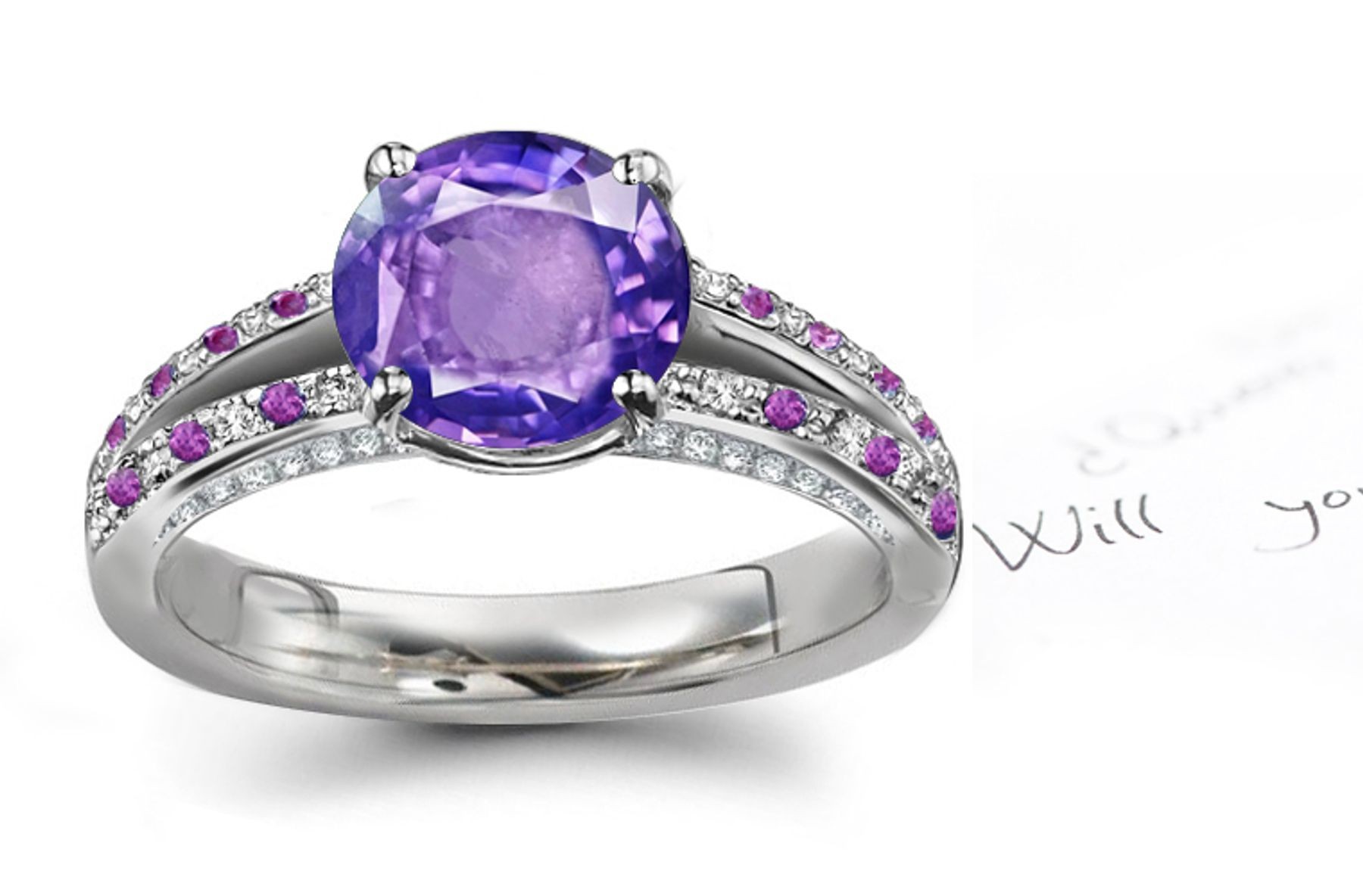 Gemstone Purple Sapphire & White Diamond Ring