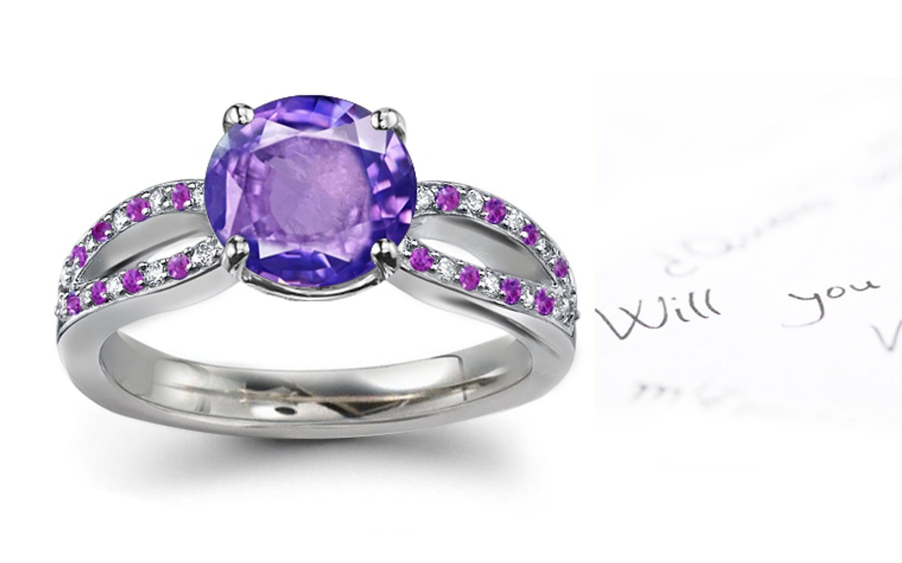 Purple Sapphire & White Diamond Ring