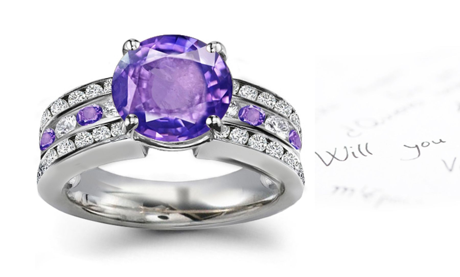 Purple Sapphire & White Diamond Ring