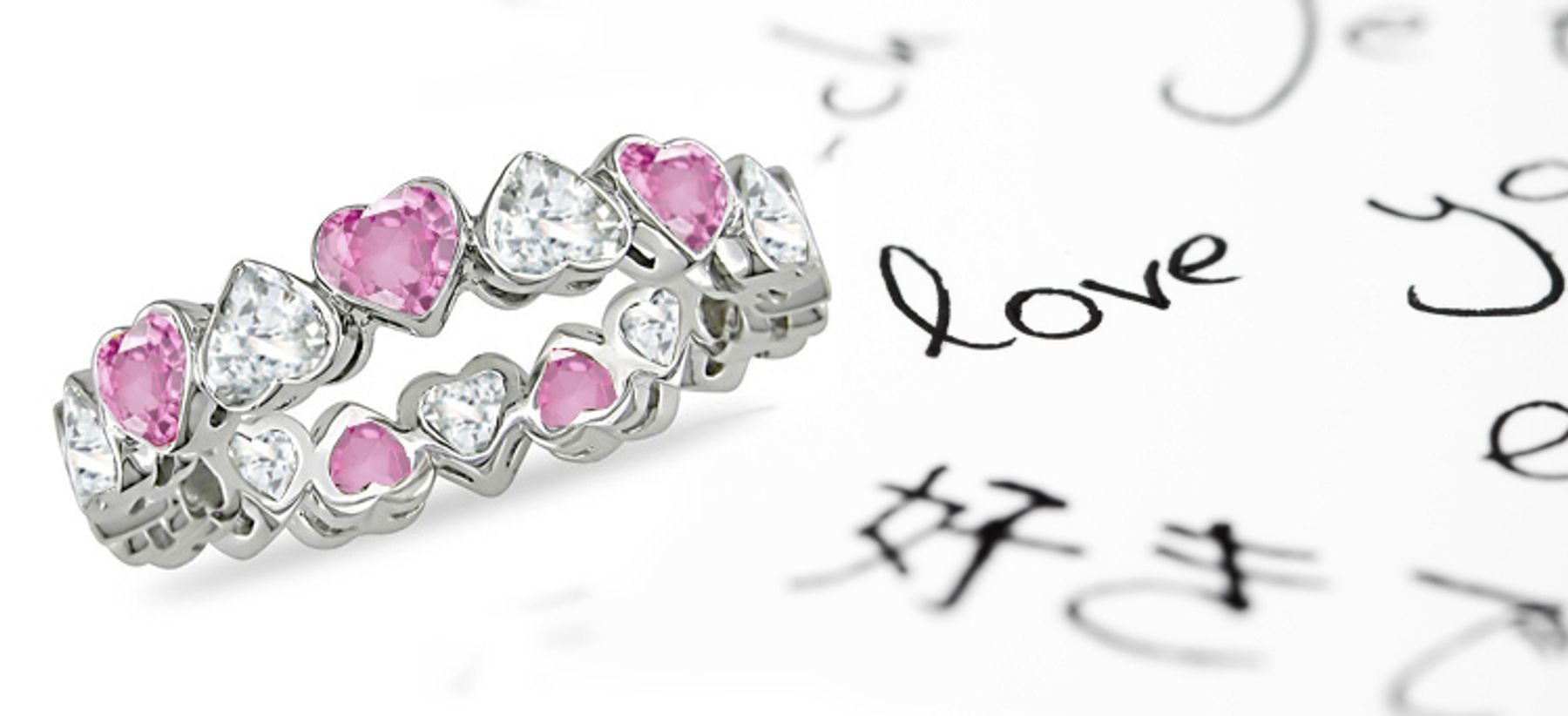 Pink Sapphire Hearts & Diamond Hearts Stylish Unique Eternity Ring