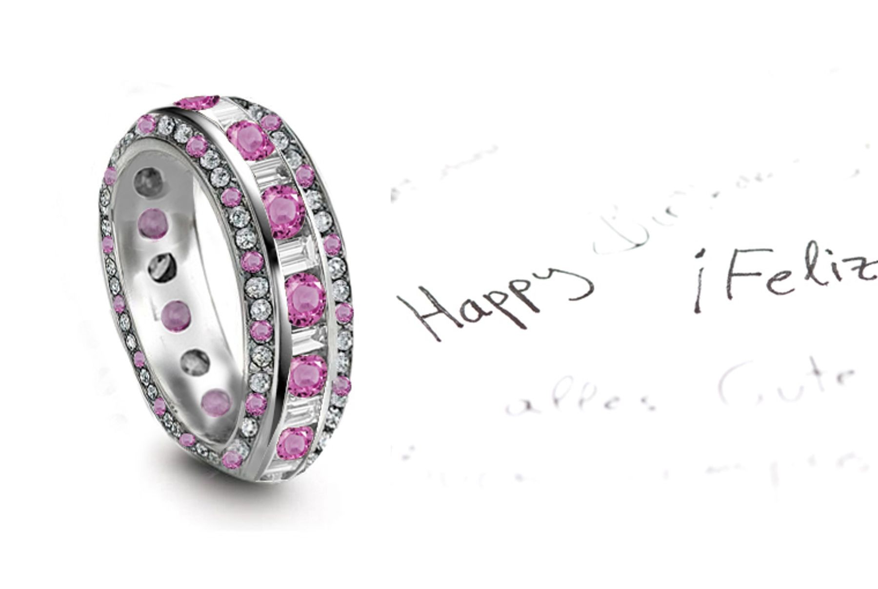 Fascinating: Pink Sapphire & Diamond Eternity Rings