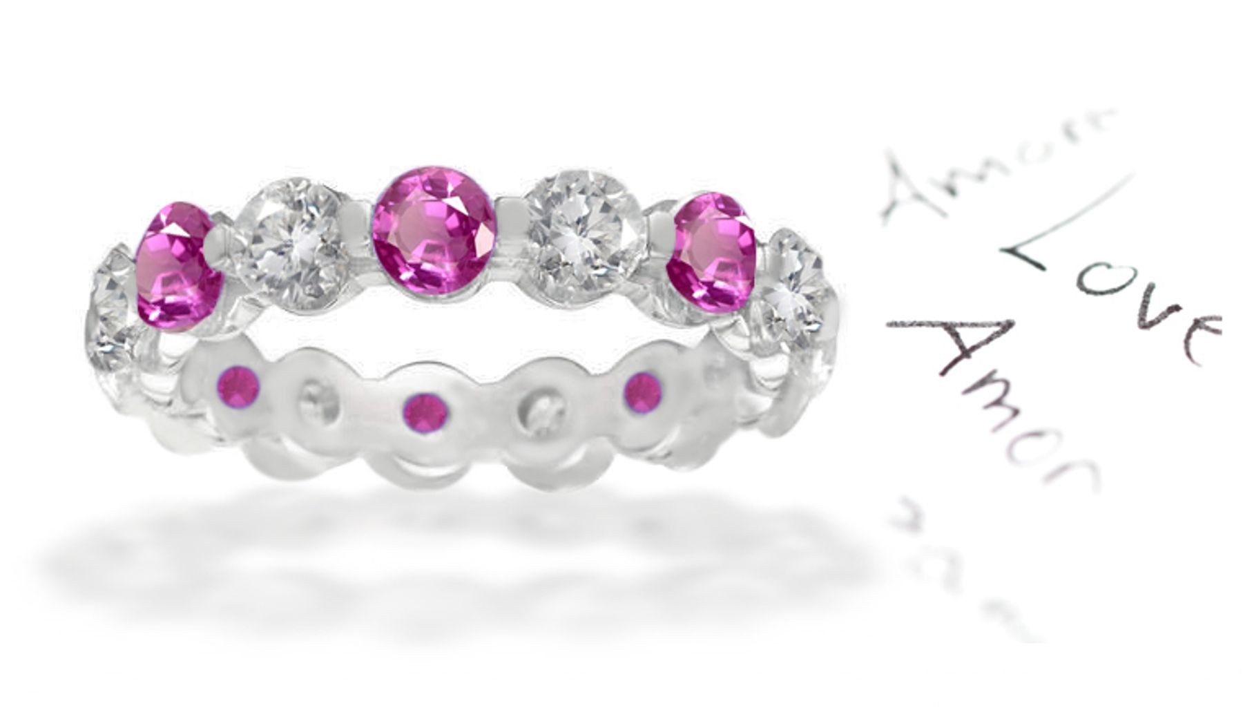 Bar Set Pink Sapphire Round & Diamond Wedding Bands