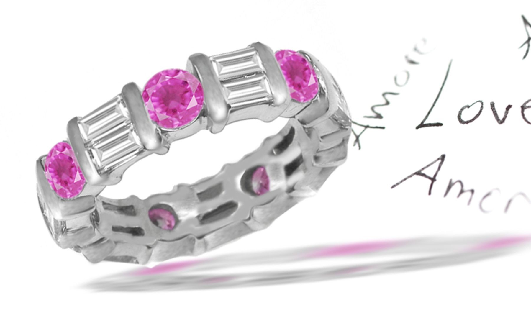 Fascinating Diamond & Pink Sapphire Eternity Rings