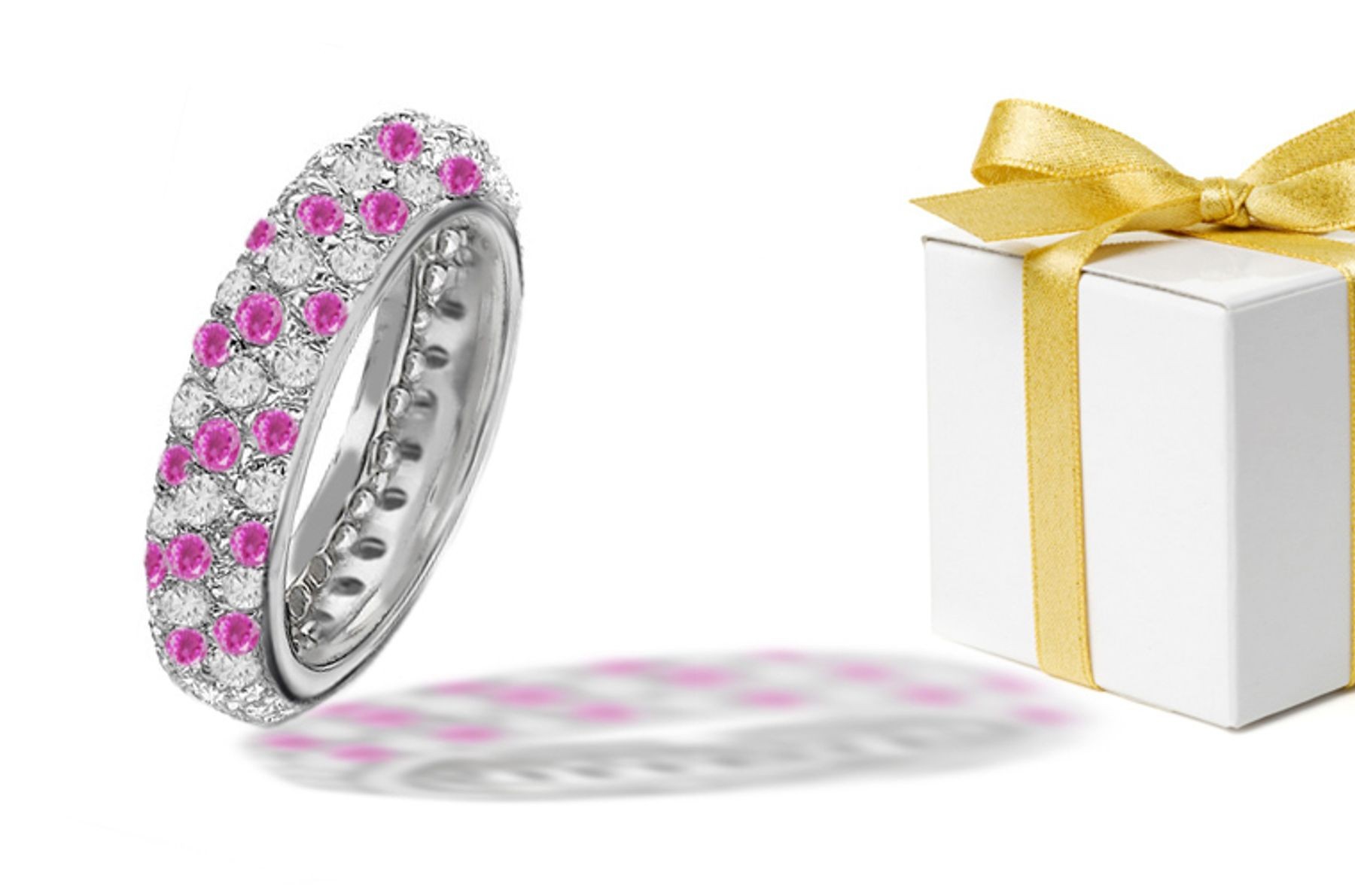 Lively Pink Sapphire Pave Set Diamond Eternity Ring