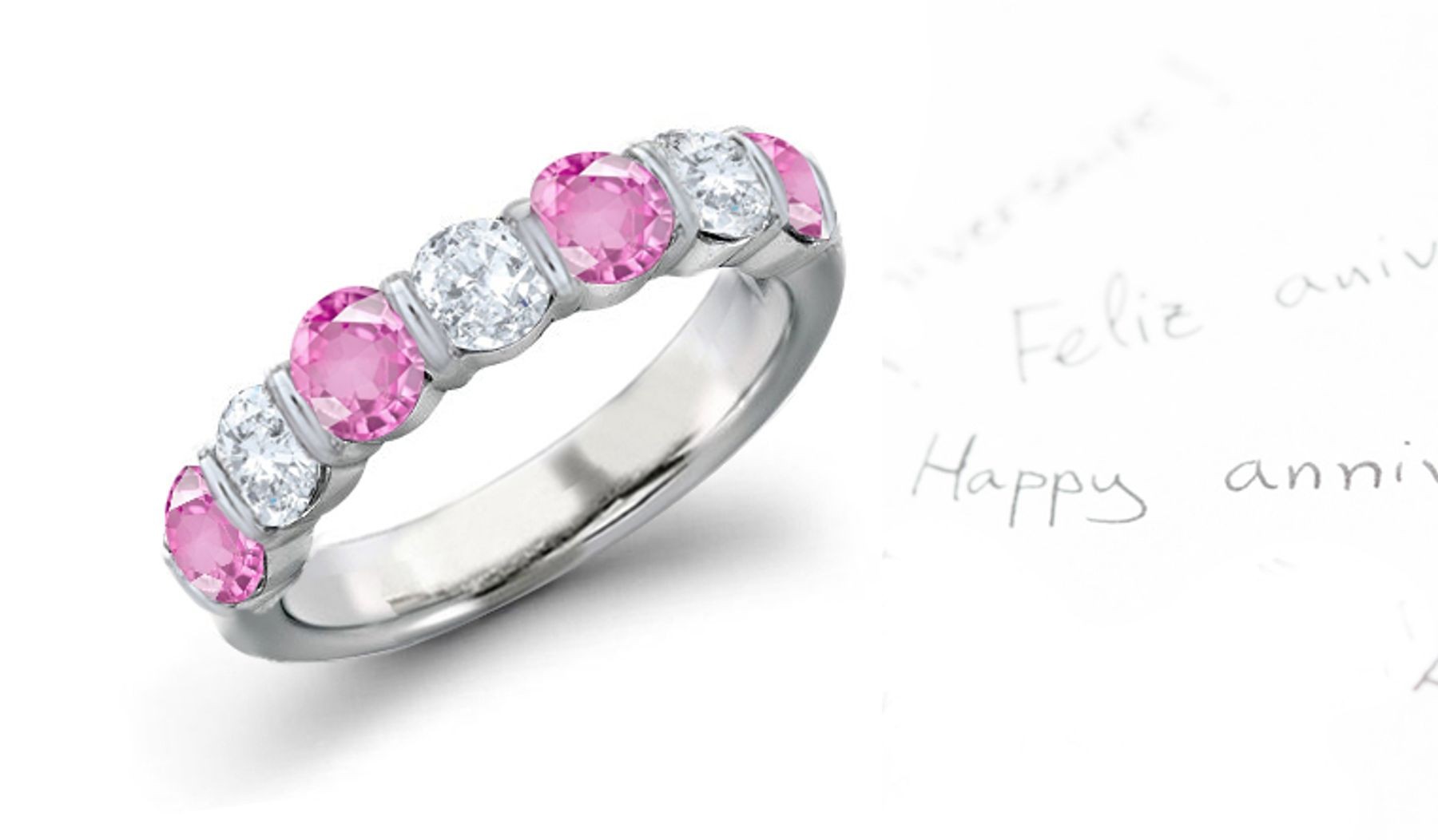 Pink Sapphire & Diamond Bar Set Eternity Rings