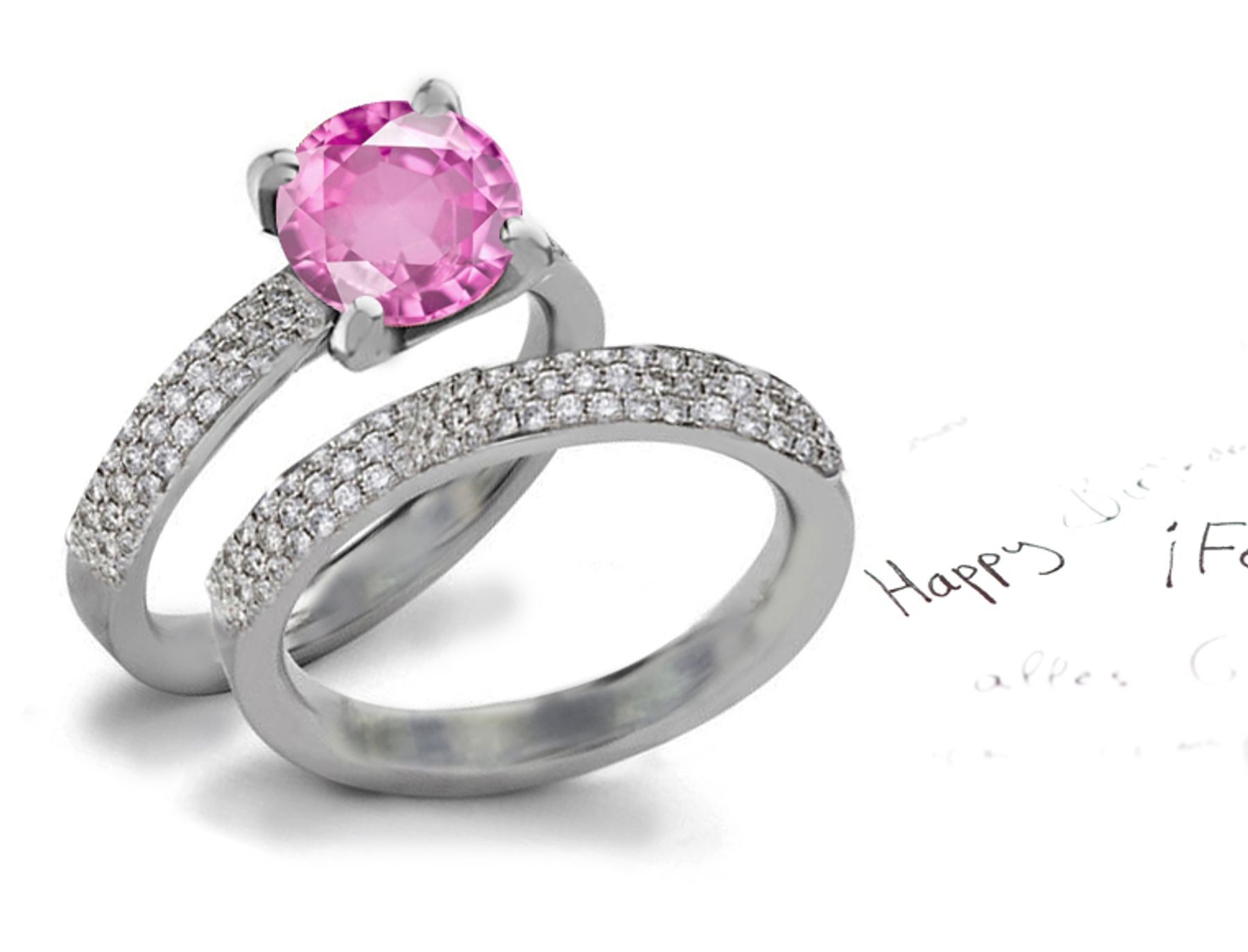 Brand Name Pink Sapphire Heart Diamond Designer Engagement Ring