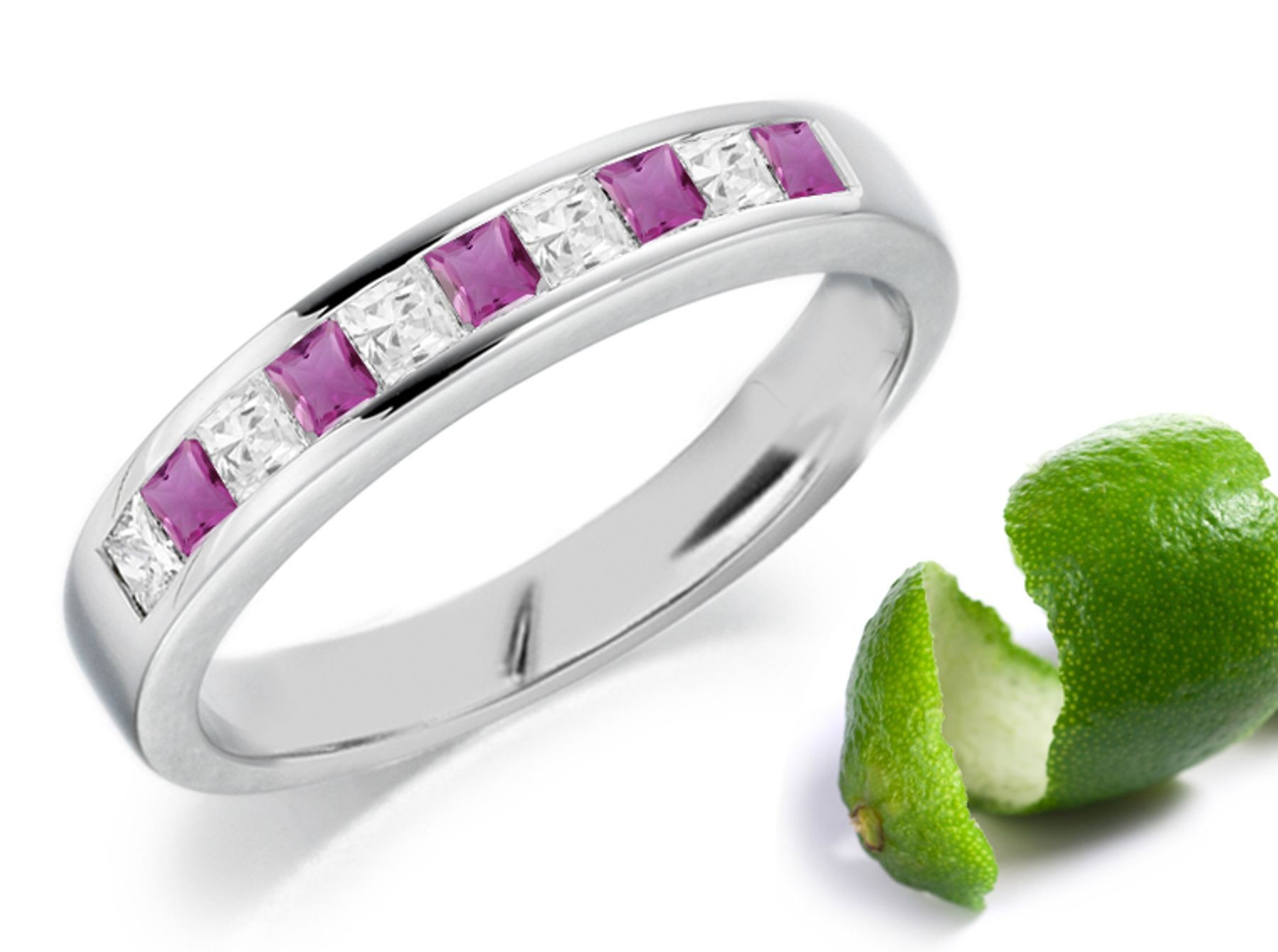 Pink Sapphire & Diamond Princess Cut Ring 