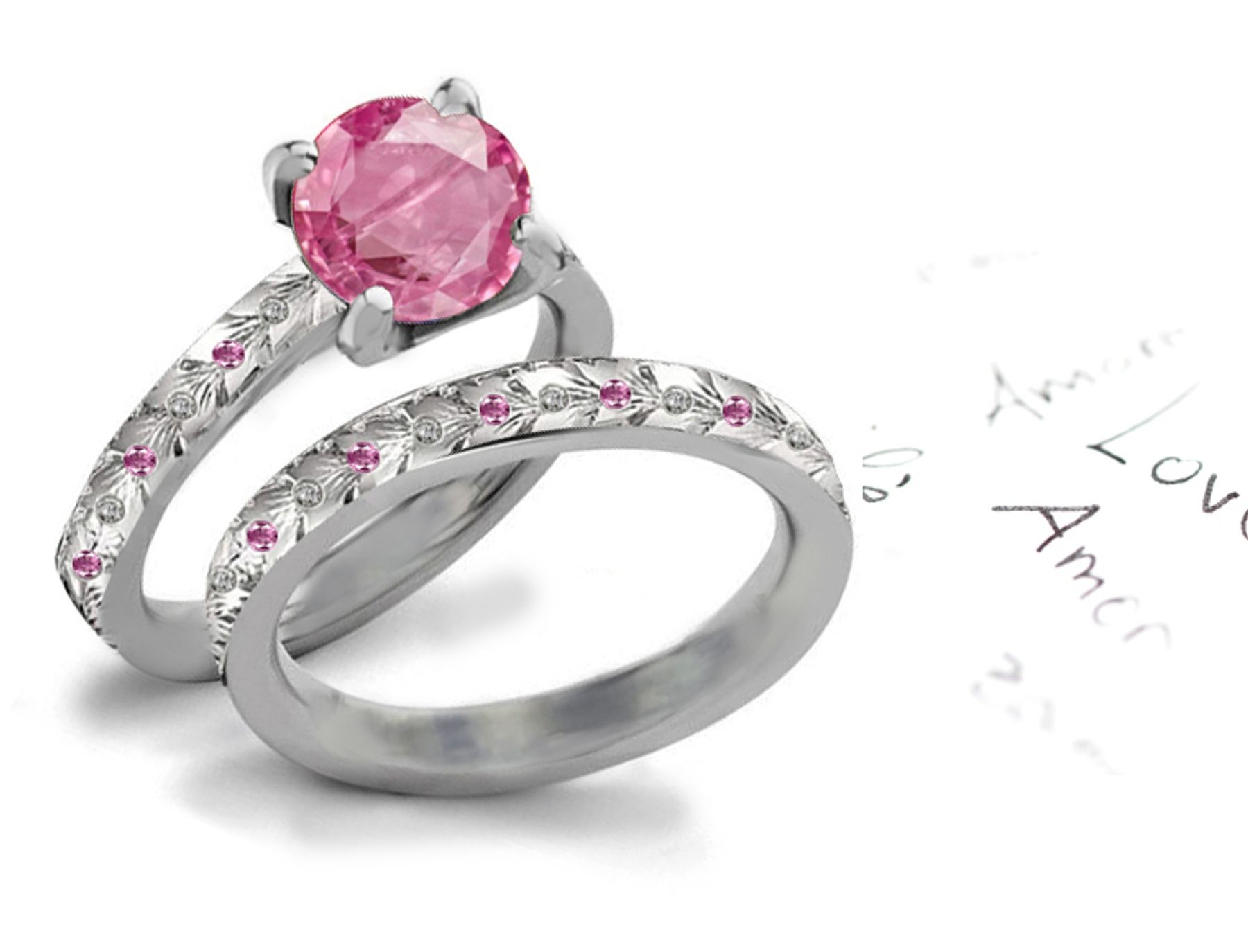 Fine Designer Jewelry: Pink Sapphire Heart Diamond Designer Engagement Ring