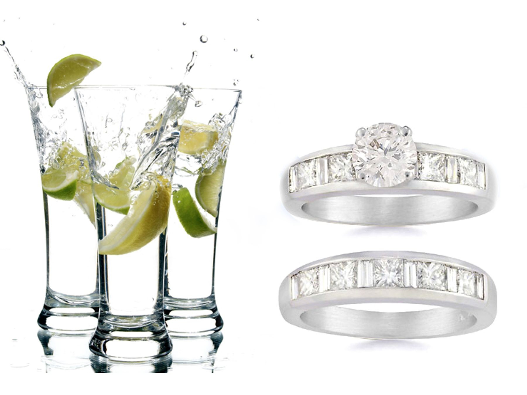 Pre-set Engagement Ring. Engagement Wedding Ring Matching Set
