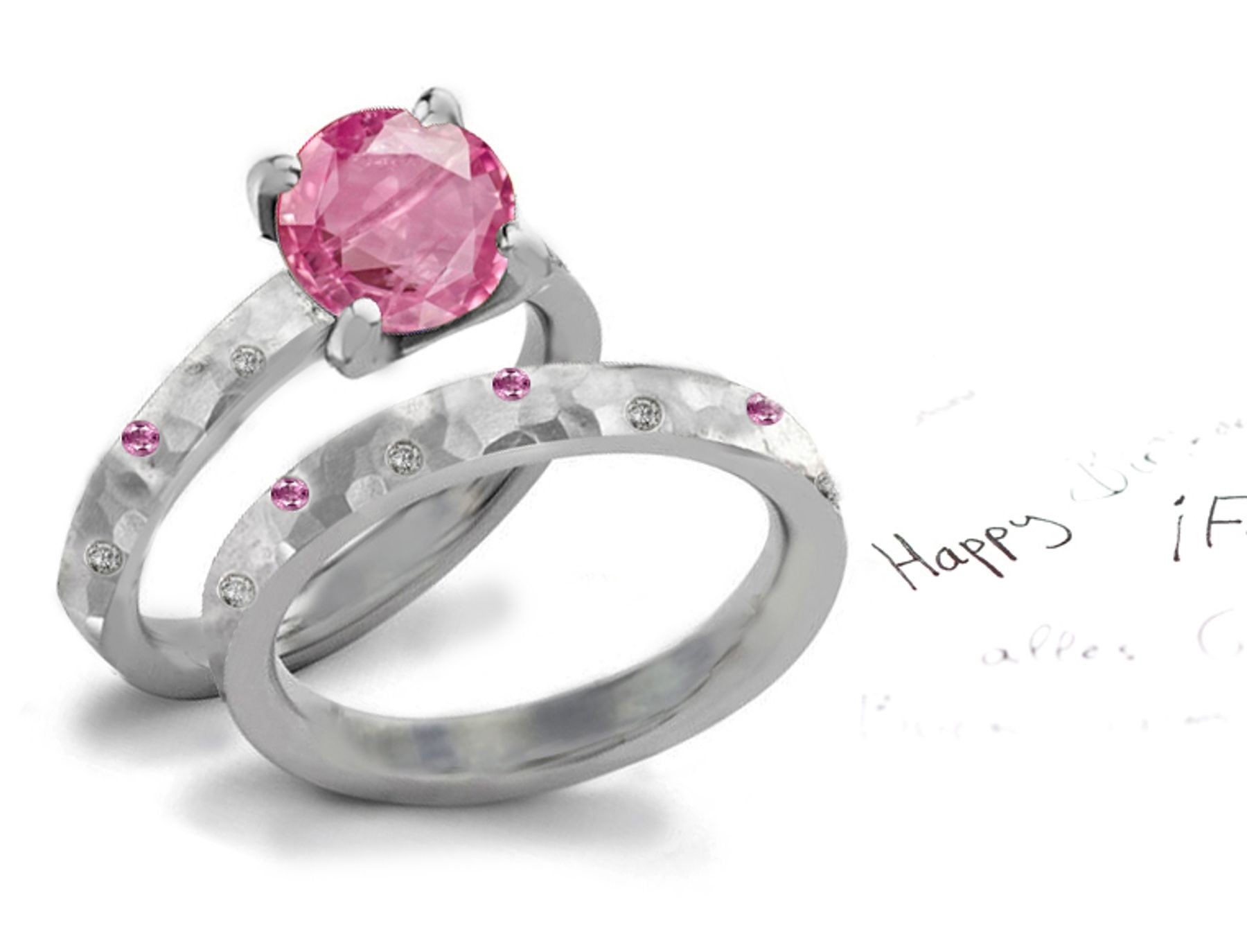 Brand Name Designer Pink Sapphire Heart Diamond Designer Engagement Ring