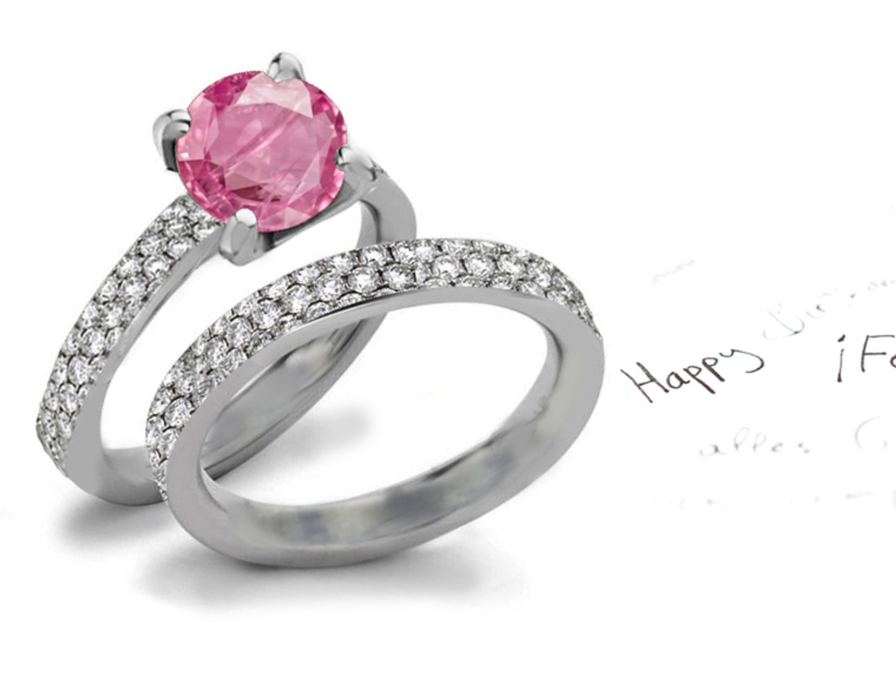 American Designer Pink Sapphire Heart Diamond Designer Engagement Ring