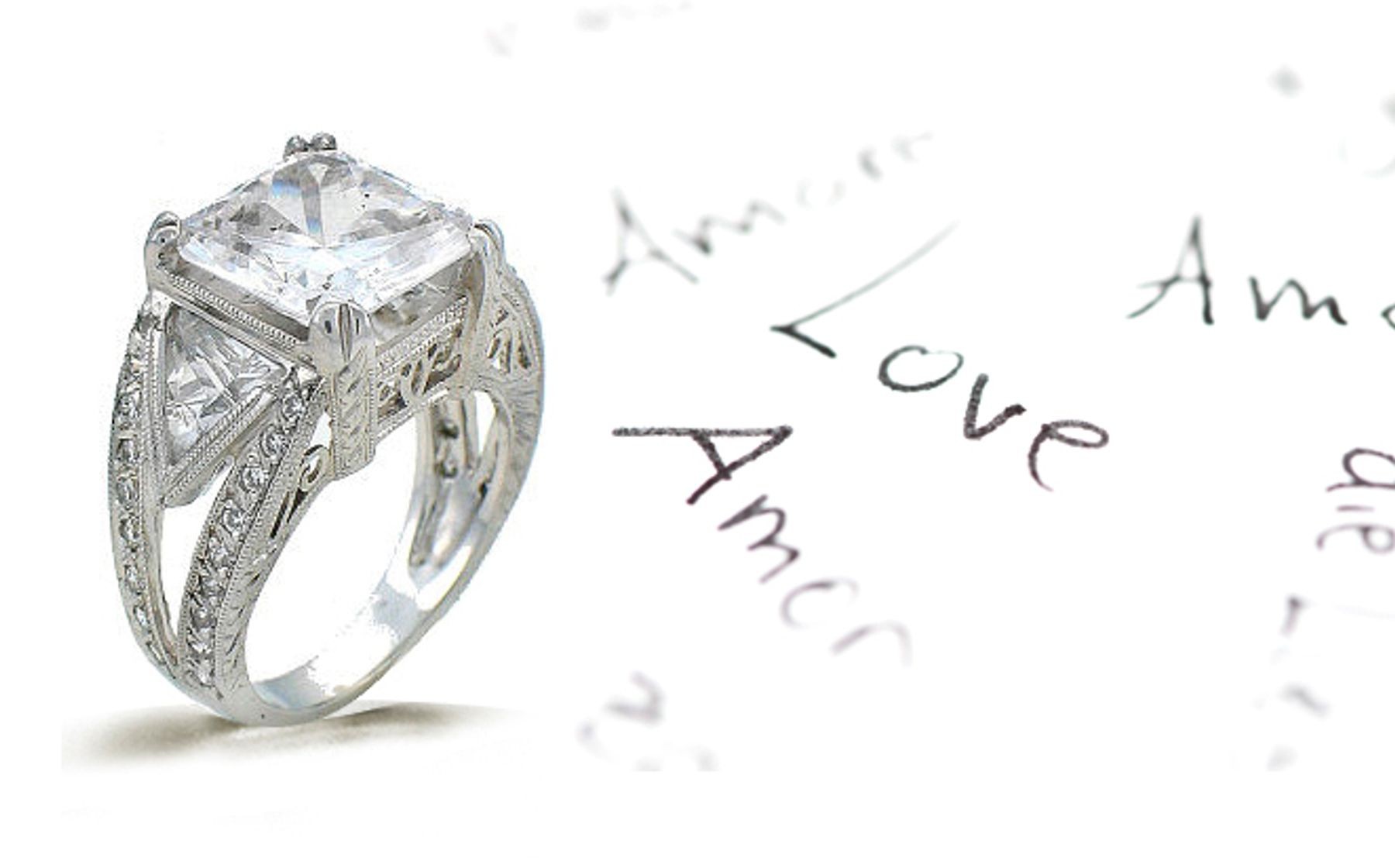 Platinum Hand Engraved Filigree Engagement Setting