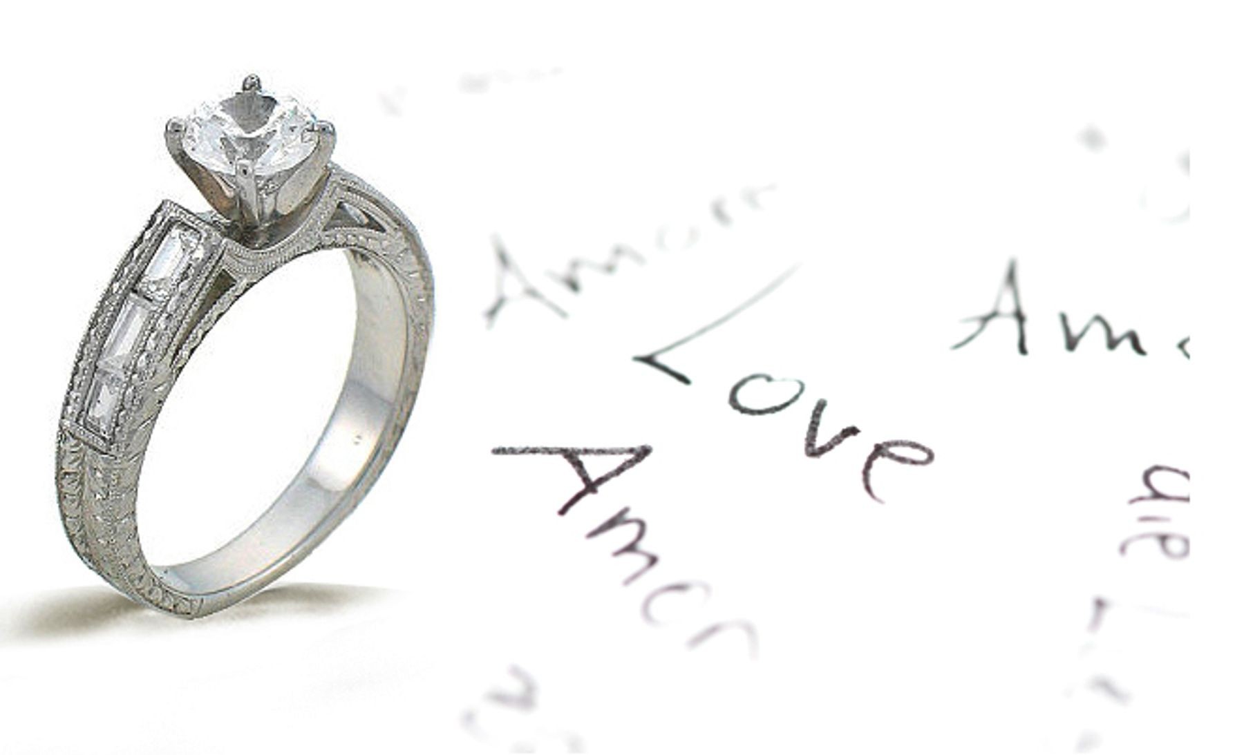 Platinum Hand Engraved Filigree Engagement Setting