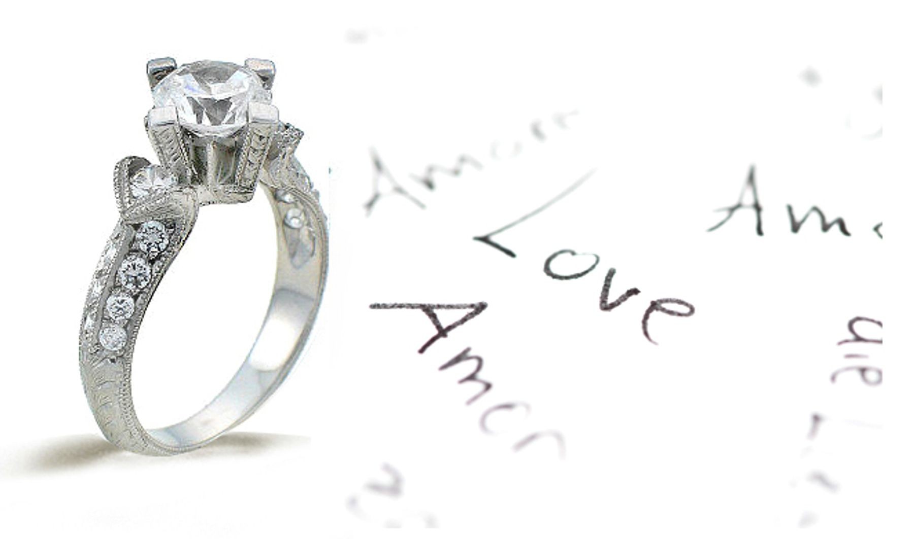 Platinum Hand Engraved Filigree Engagement Setting