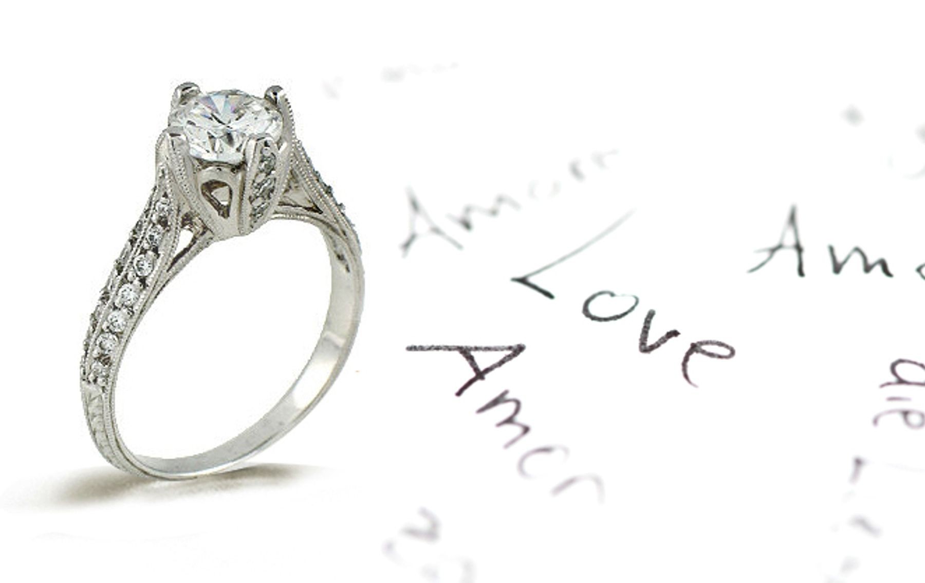 Platinum Hand Engraved Filigree Engagement Setting