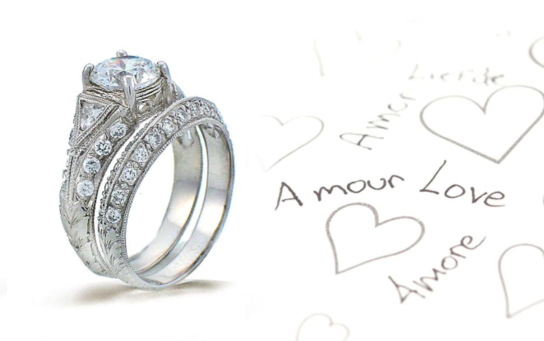 Platinum Hand Engraved Filigree Engagement Setting