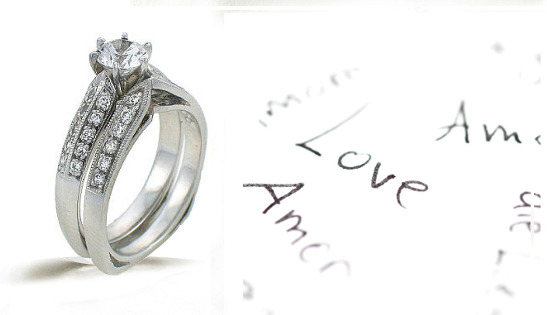 Platinum Hand Engraved Filigree Engagement Ring 