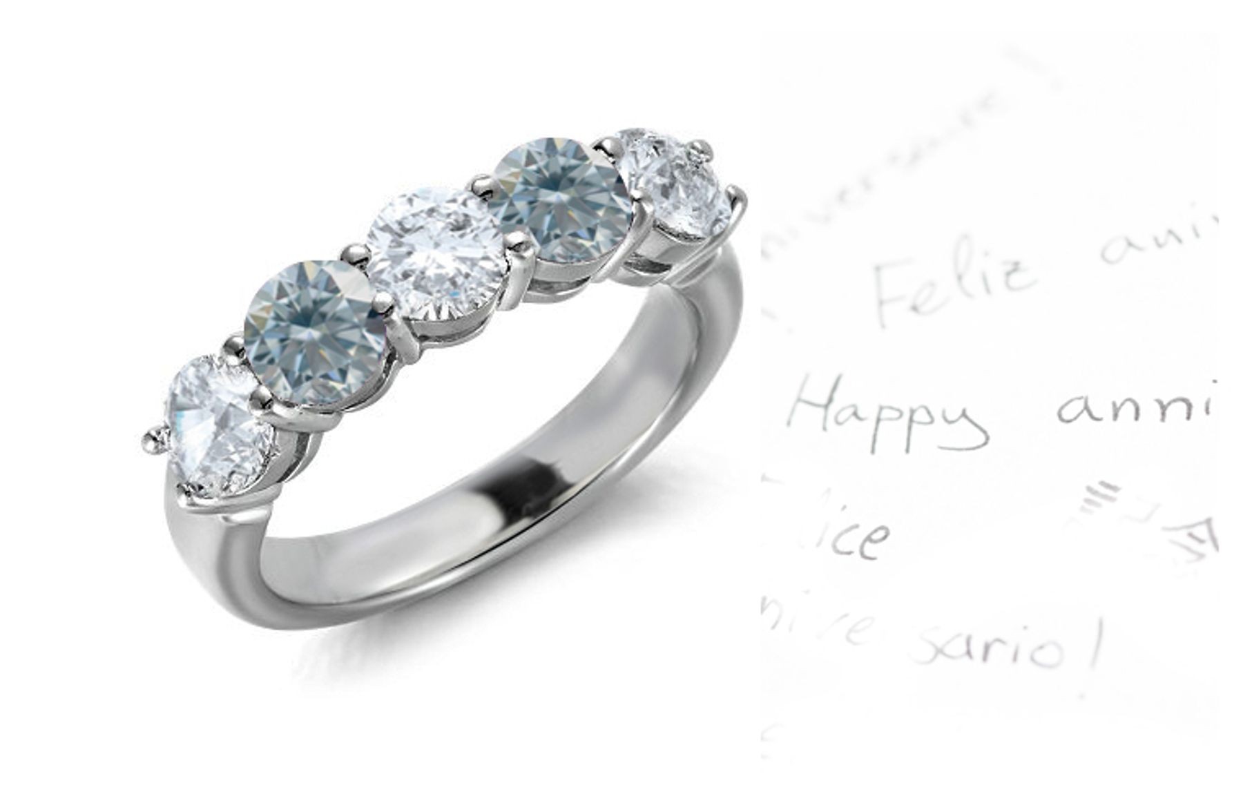 Premier Colored Diamonds Designer Collection - Blue Colored Diamonds & White Diamonds Fancy Diamond Five Stone Wedding & Anniversary Rings