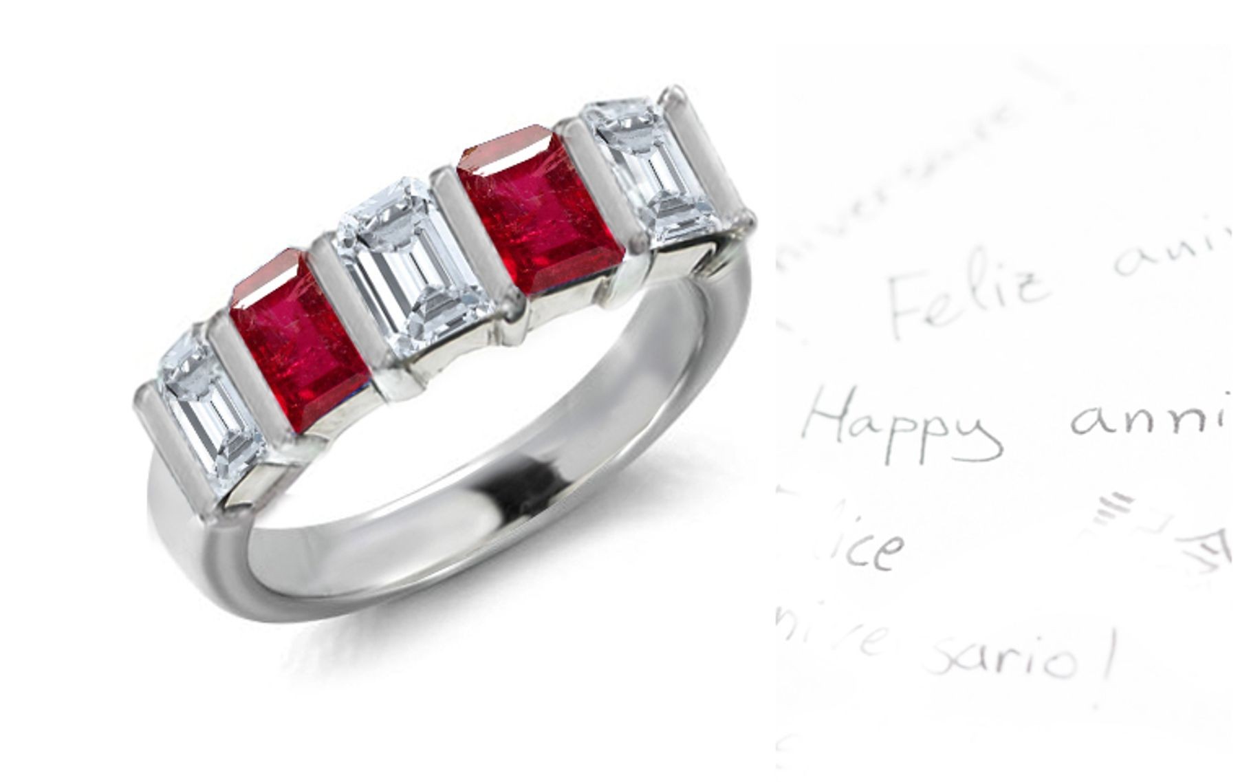 View Diamond Ruby Five Stone Wedding Rings