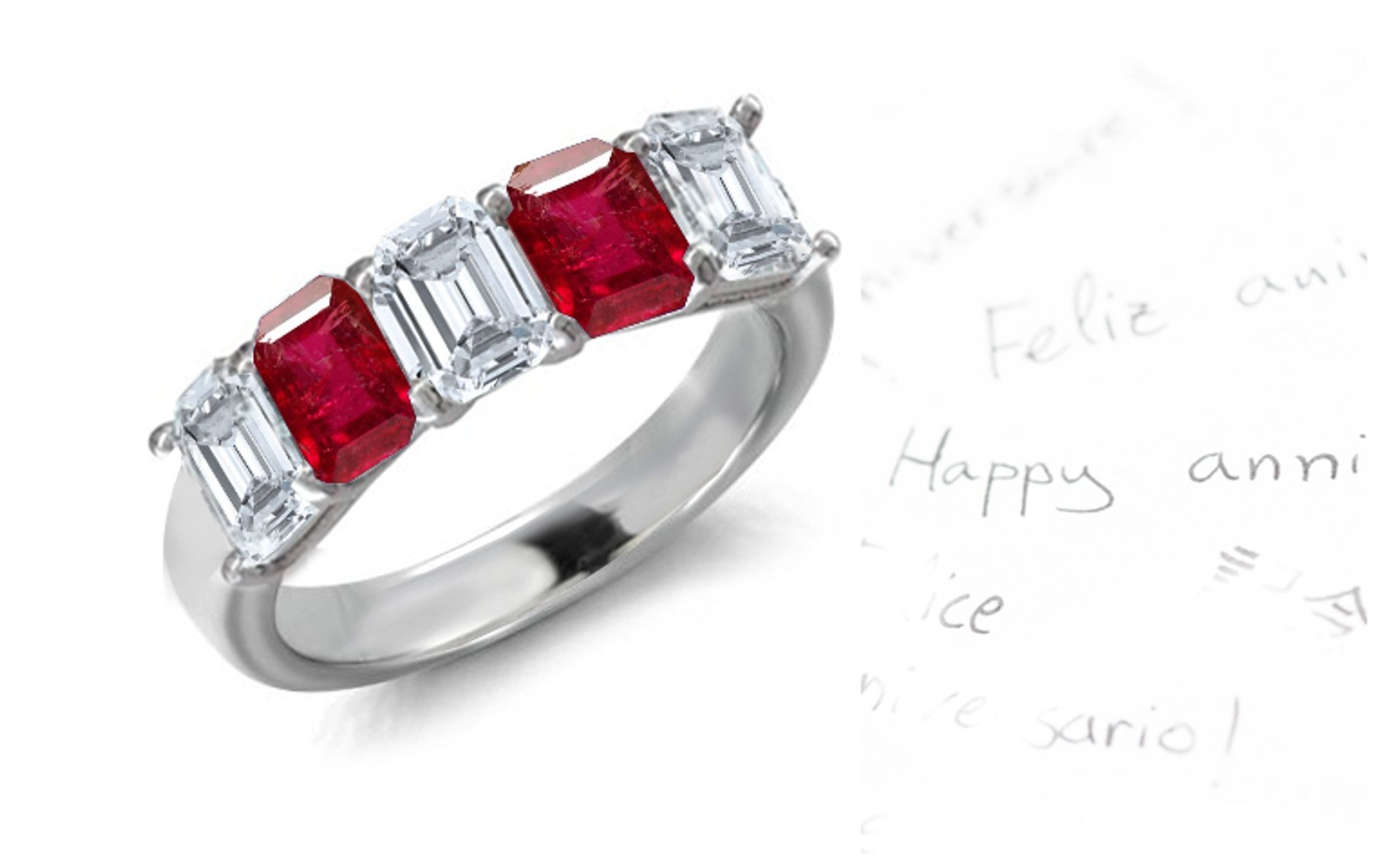 View Ruby Diamond Five Stone Wedding Rings