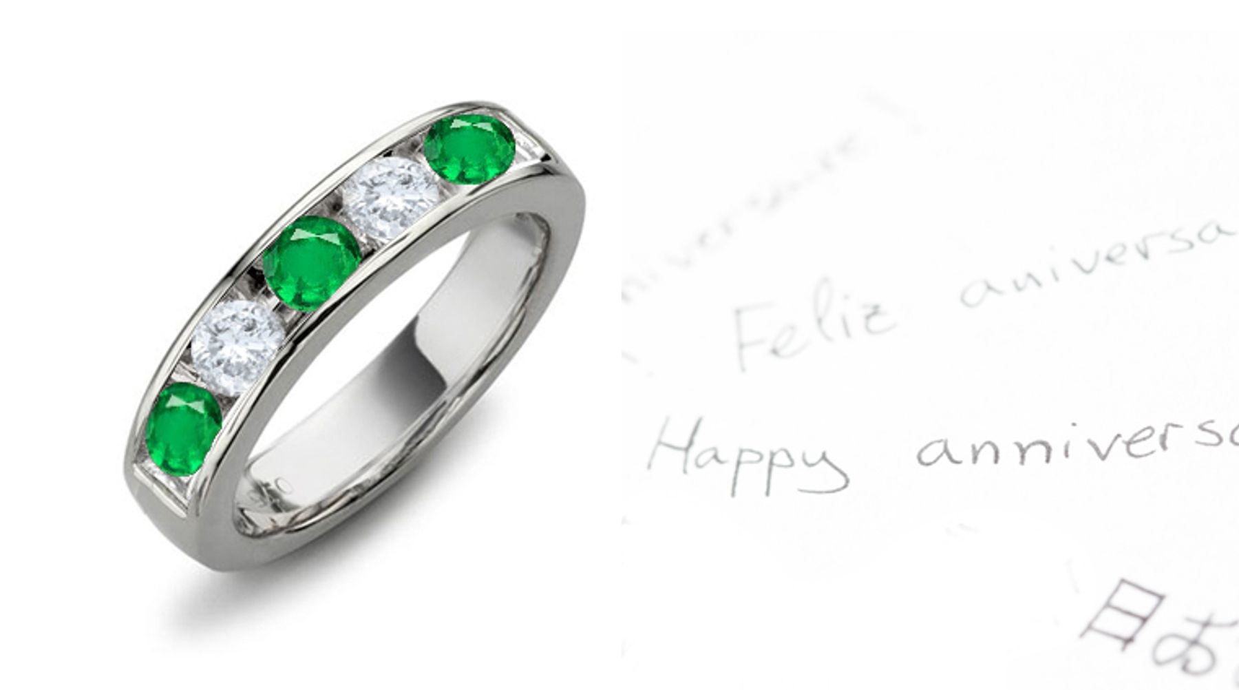 Five Stone Rings: Emerald Diamond Round Cut Half Eternity Bands. 