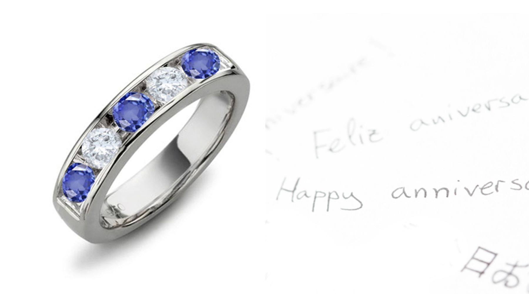 Blue Sapphire & Diamond Wedding Anniversary Bands