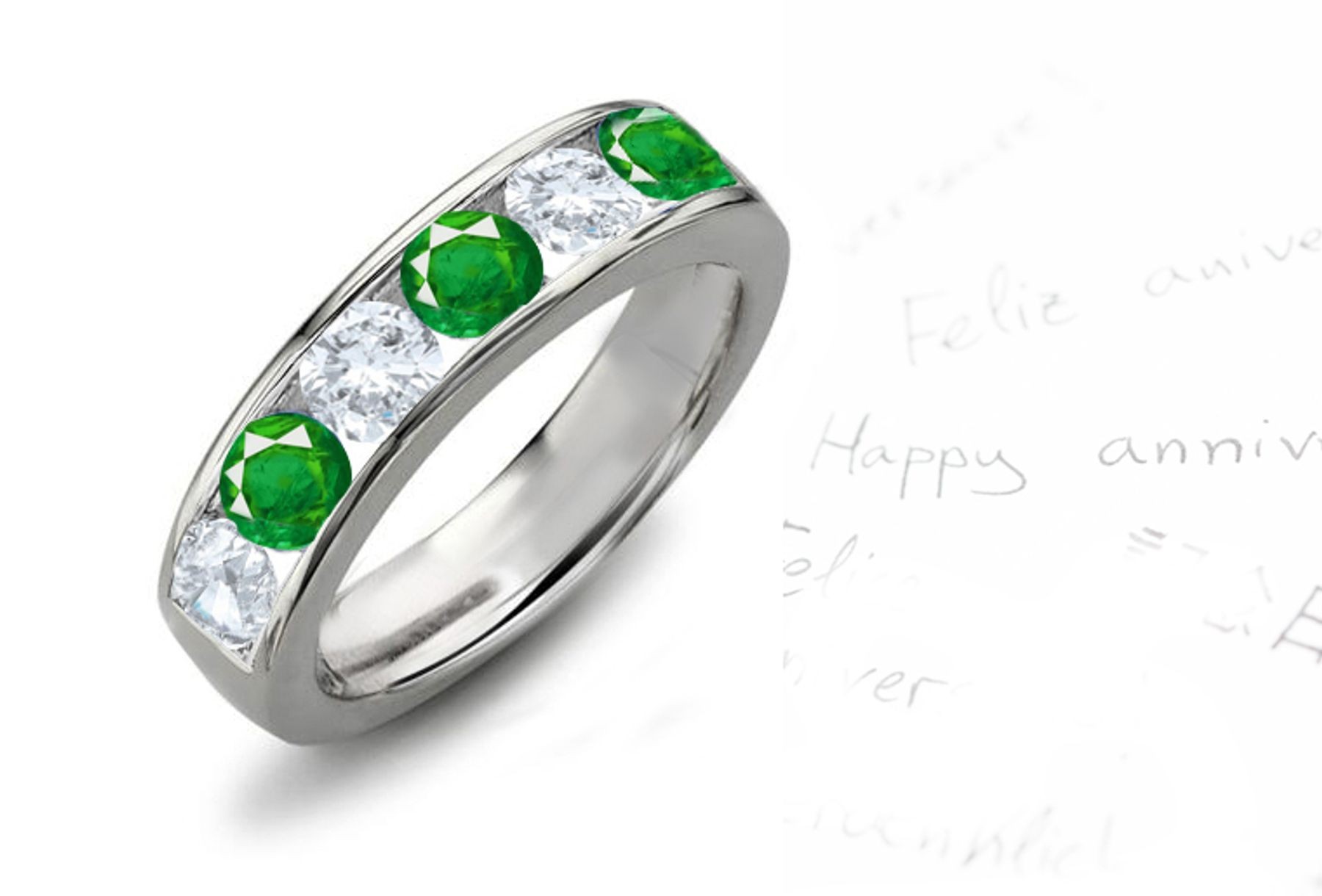 Emerald & Diamond Wedding Rings Anniversary Bands