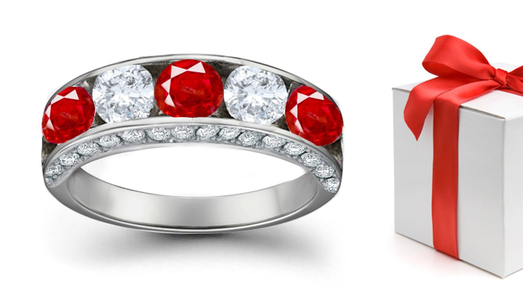 Designer Ruby & Diamond Five Stone Rings
