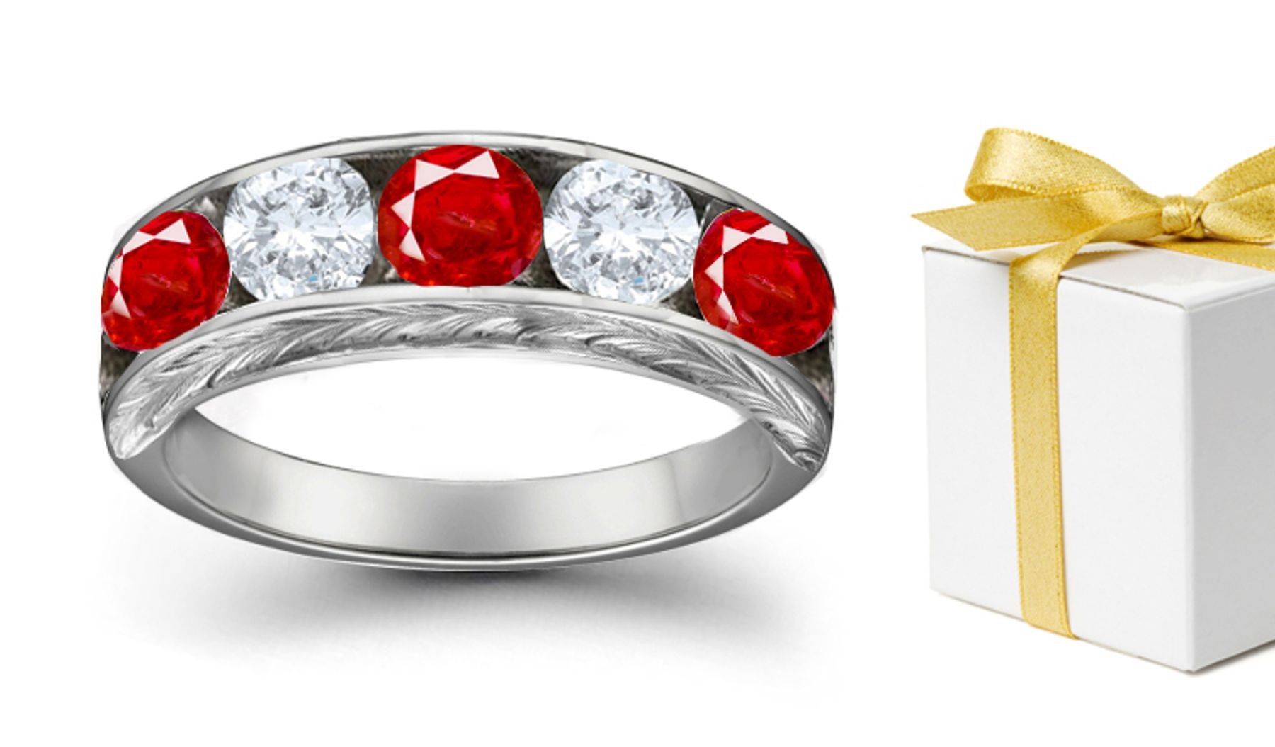 Designer Ruby & Diamond Five Stone Rings