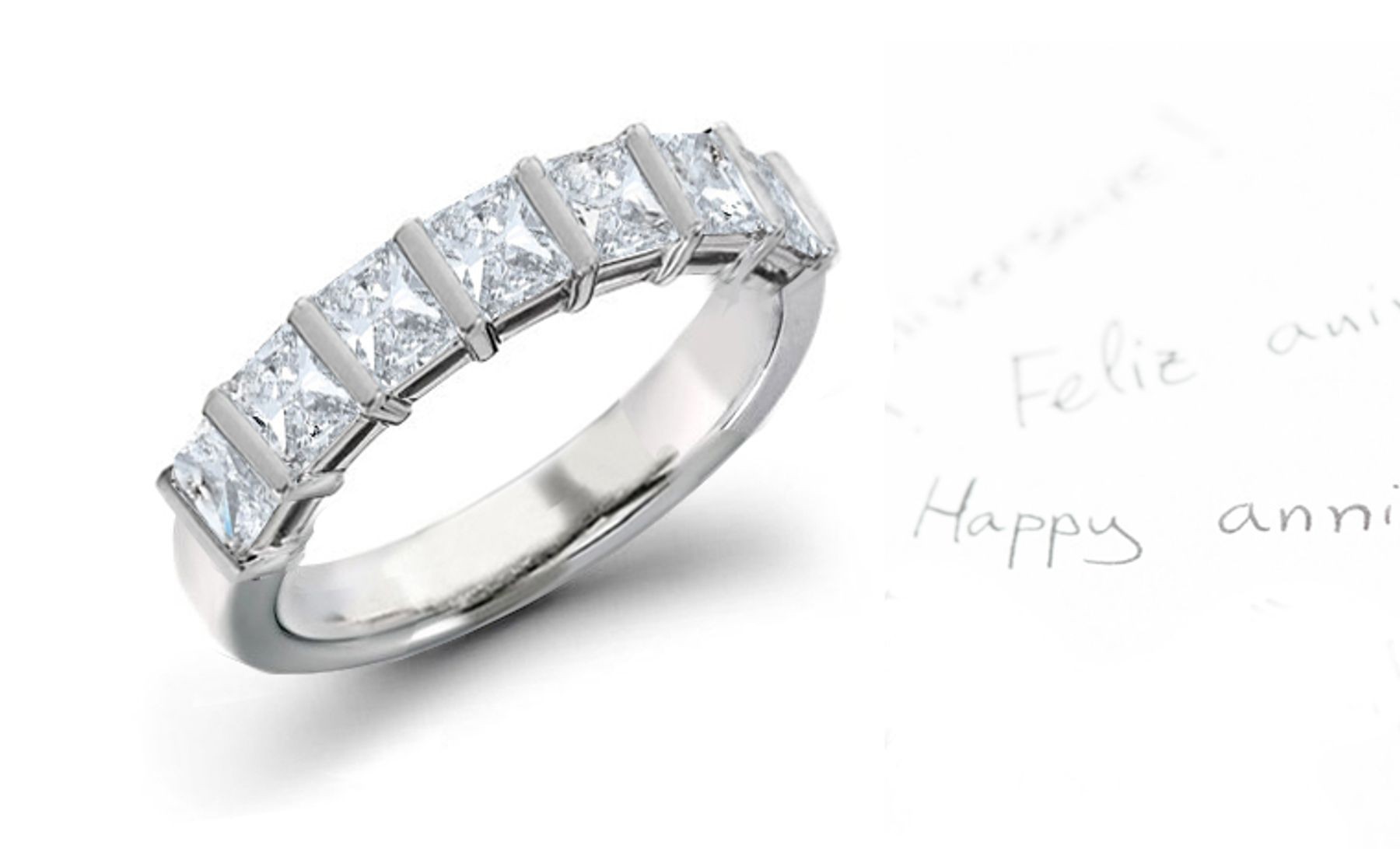 Platinum Five Diamond Ring: Platinum Princess Cut Diamond Five Stone Prong Set Diamond Rings. 