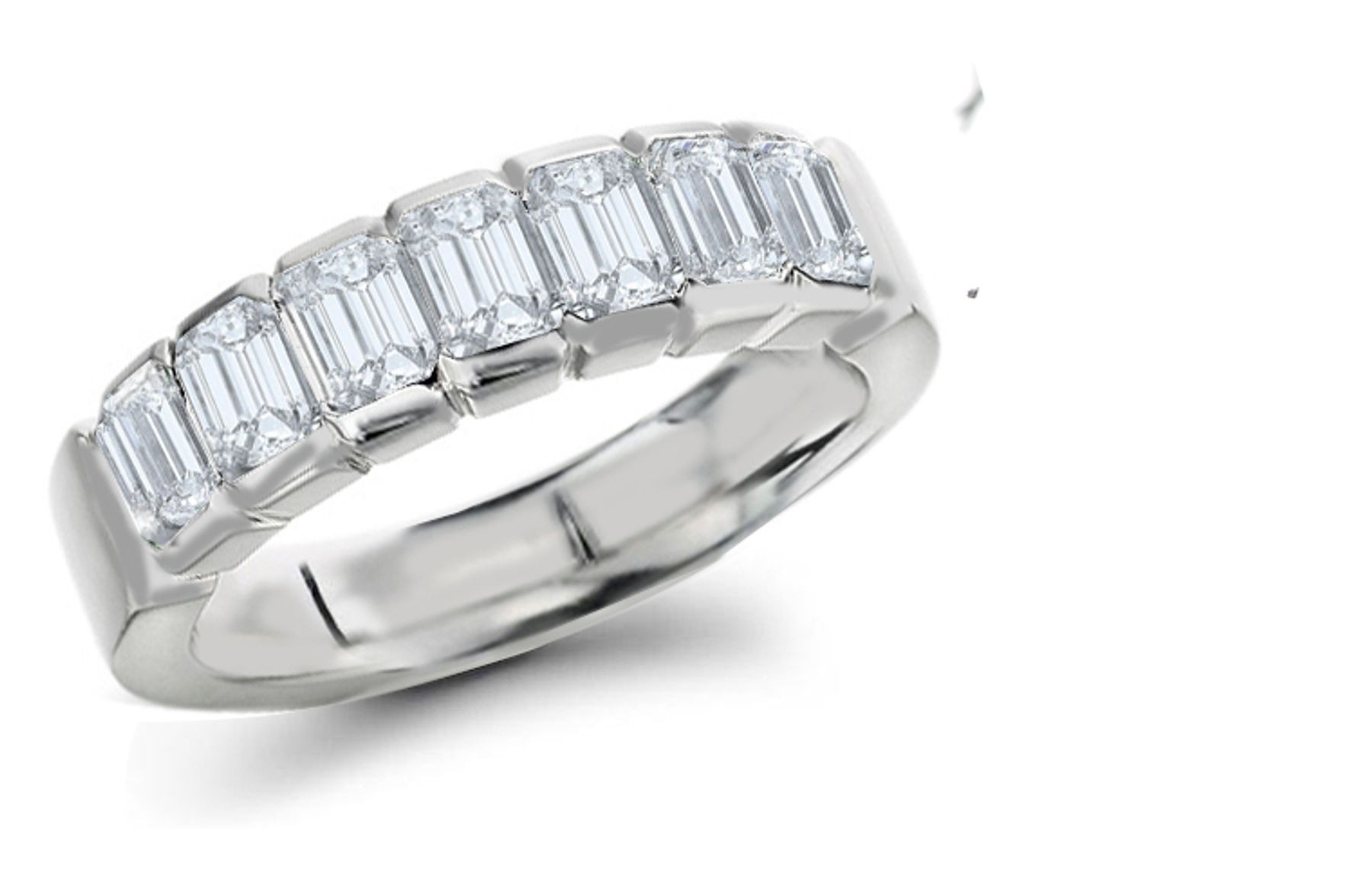 Five Stone Rings: Platinum Emerald Cut Diamond Seven Stone Anniversary Ring