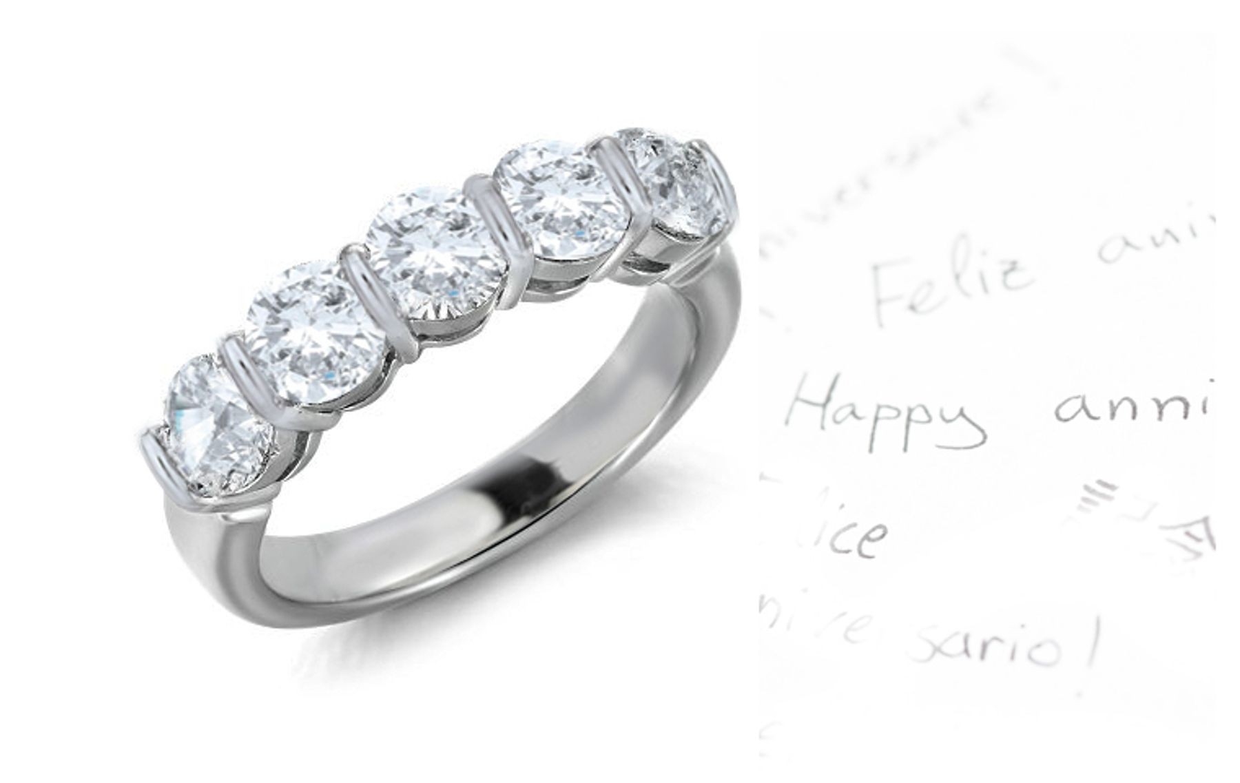 Five Stone Diamond Ring: Platinum Round Diamond Five Stone Prong Set Anniversary Diamond Ring.