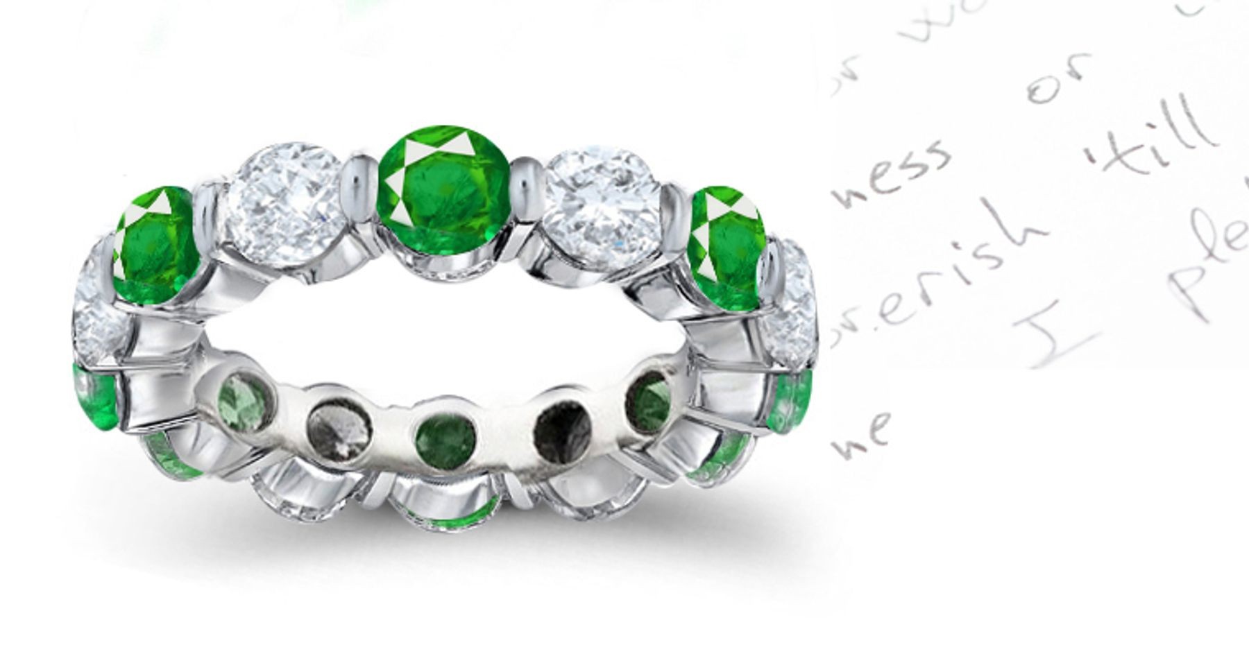 Most Desirable: A Full Circle of Bar Set Round Diamond & Emerald Eternity Gold Band