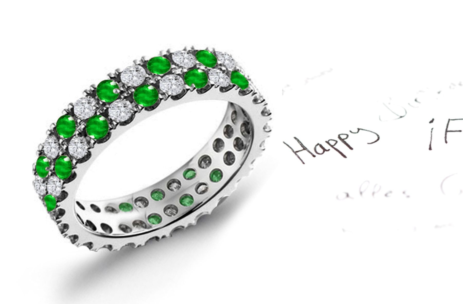 Dazzling Beauty: Two Rows Emerald & Diamond Platinum Rings in 14k gold settings
