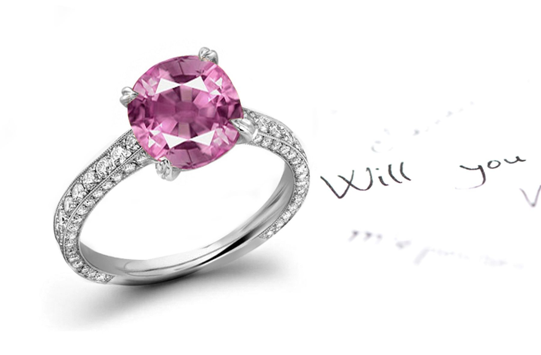 Shimmering: Pink Sapphire Diamond Micro Pave Ring Click on the Photograph For Detailed Pictures