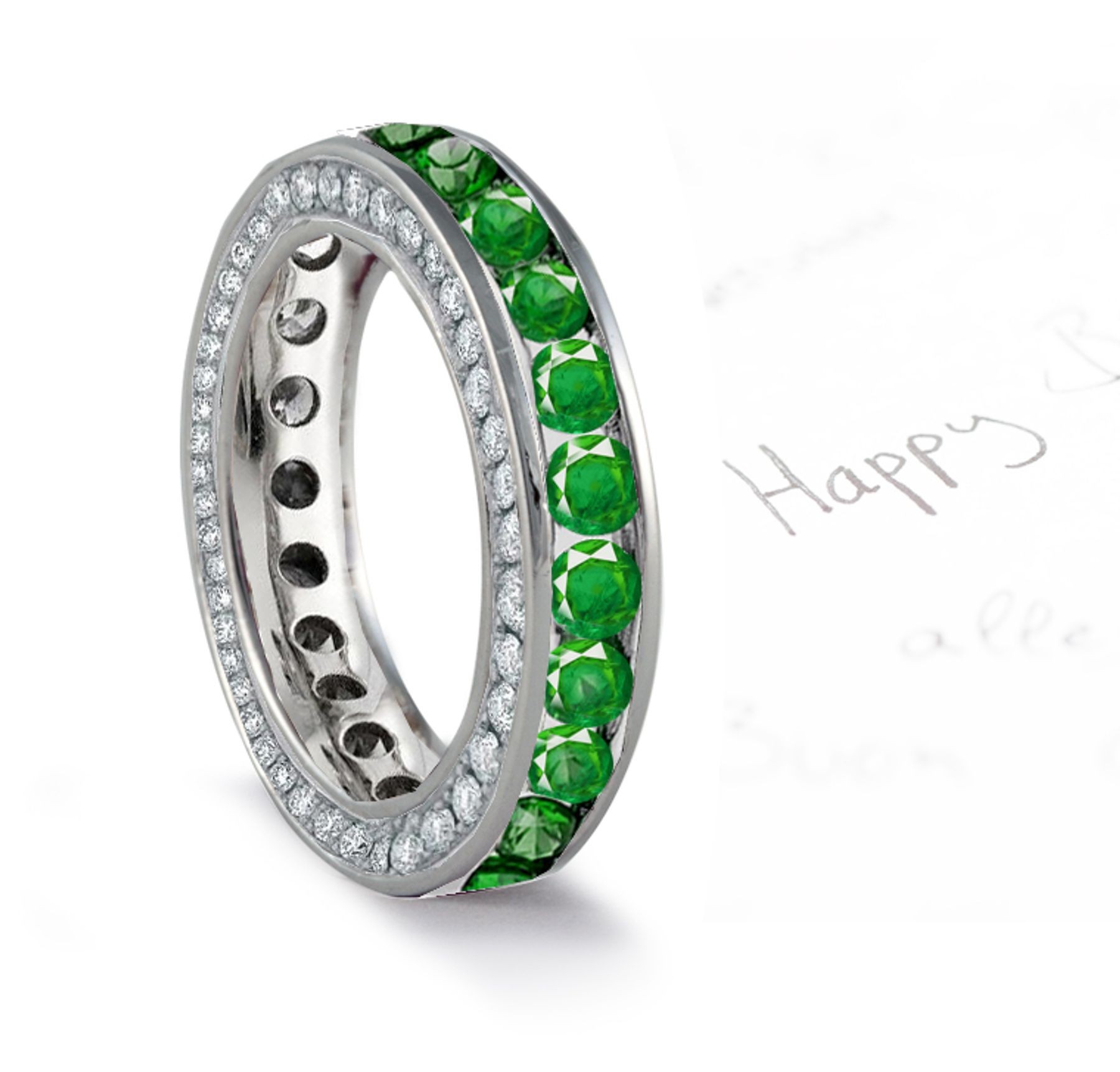 Rich Hues United in Sparkling Light: Antique Emerald Diamond Gold Wedding Band with Victorian Scrolls & Motifs - NEW DESIGN