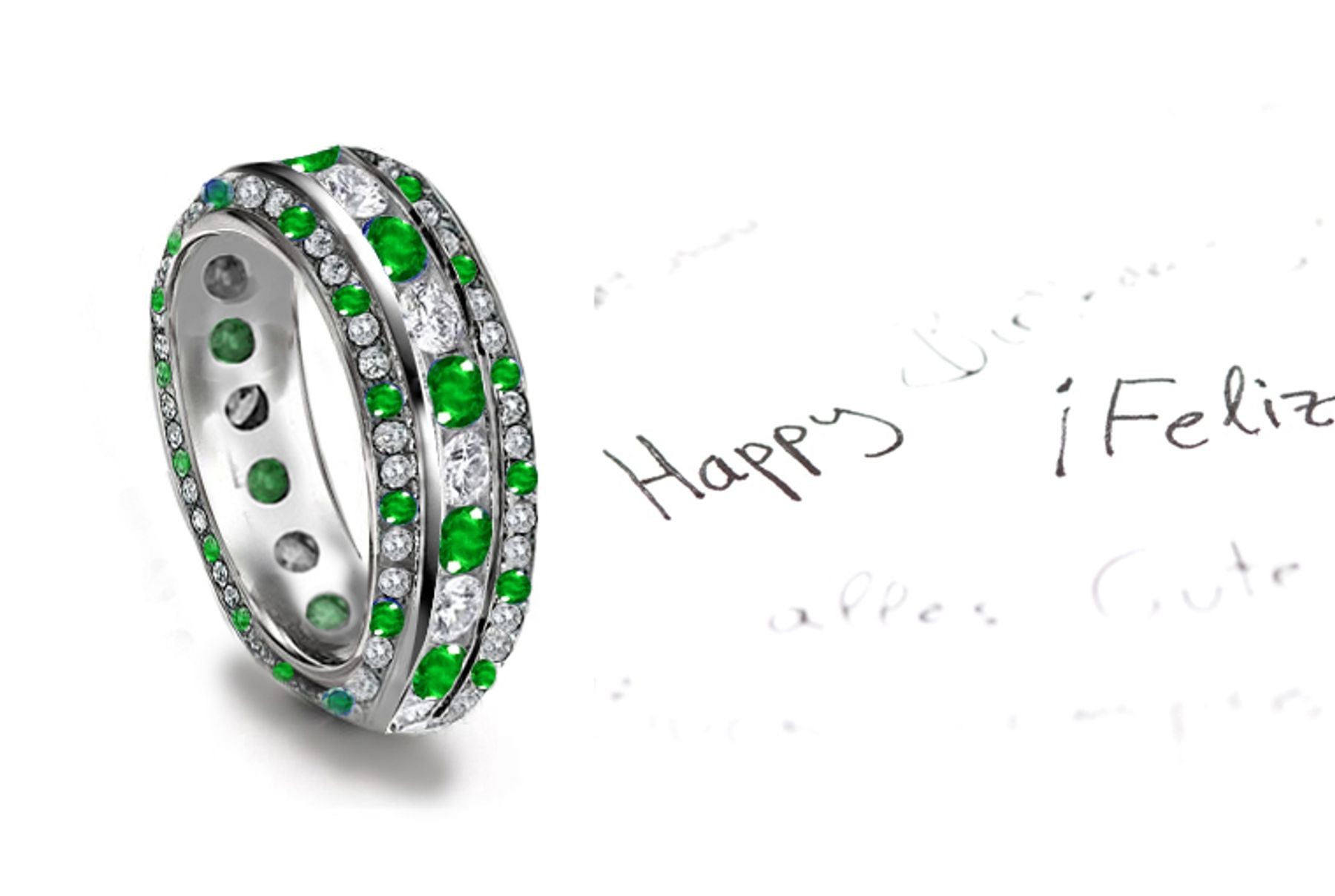 Classical Times: NEW DESIGN! Three Gold Eternity Rings with Vibrant Emeralds & Brilliant Diamonds Made To Order