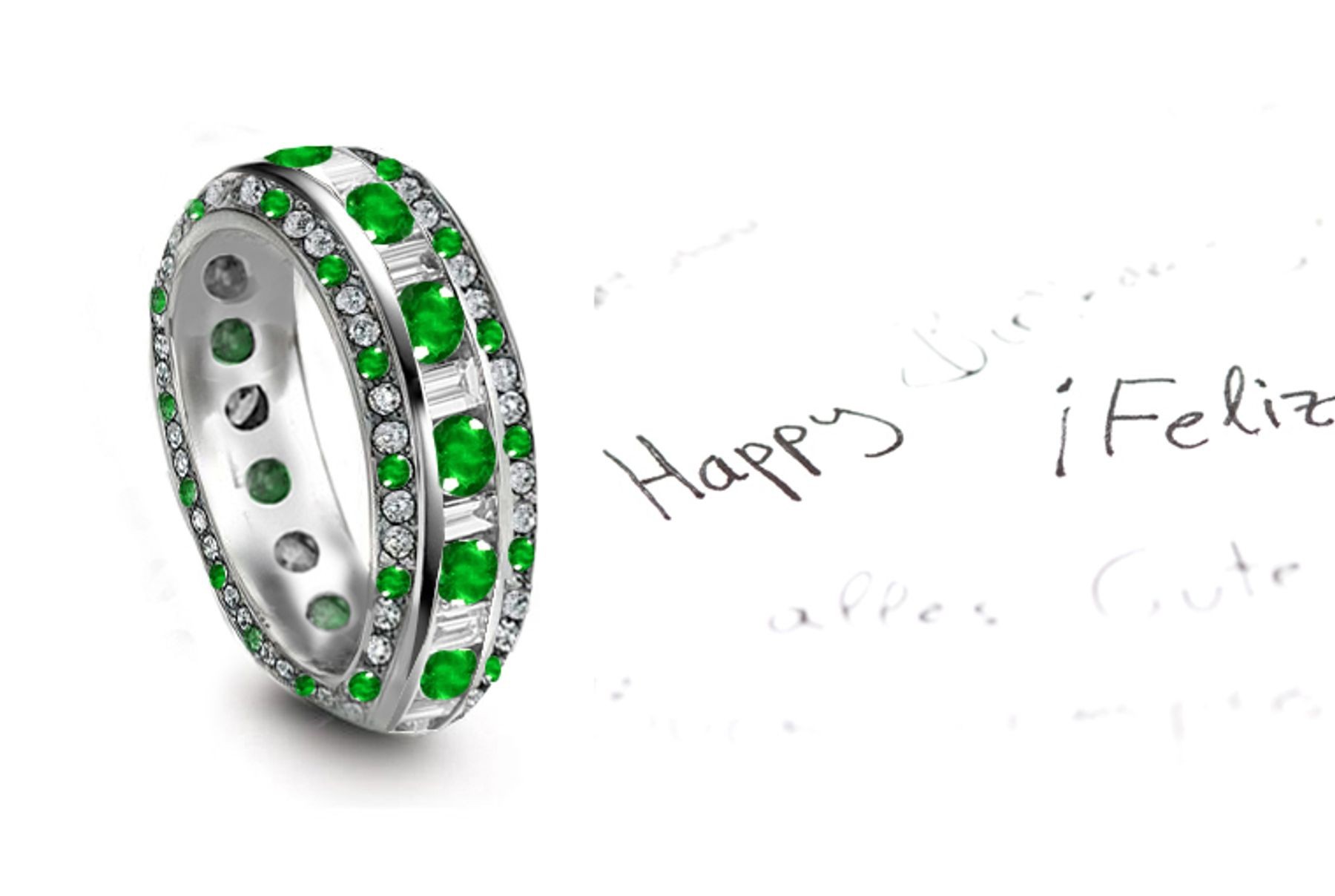 Popular Derivations: EXCLUSIVE DESIGN! Three Gold Eternity Rings with Sparkling Emeralds and Twinkling Diamonds